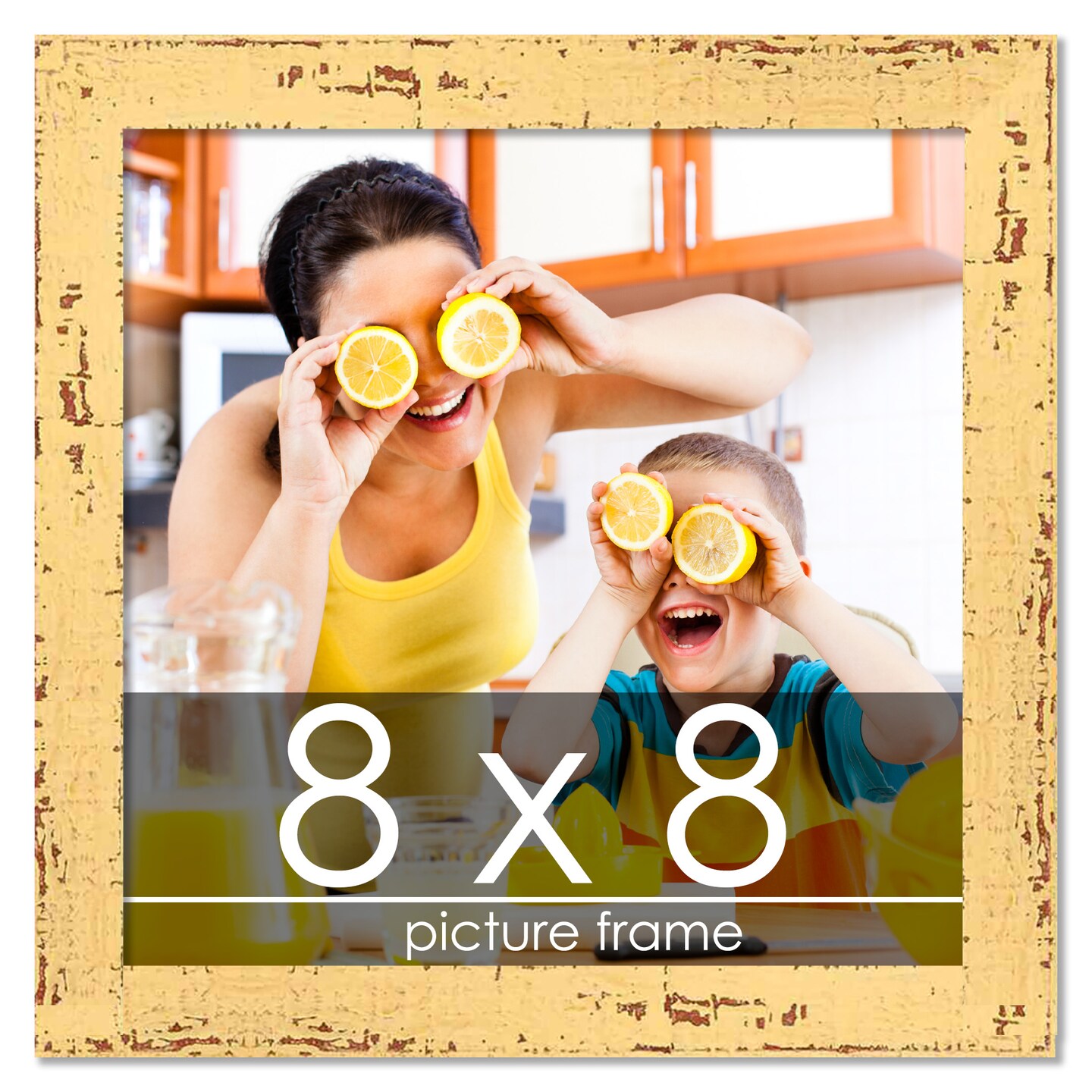 Square Shabby Chic Yellow Picture Frame - UV Acrylic, Foam Board Backing, Hanging Hardware