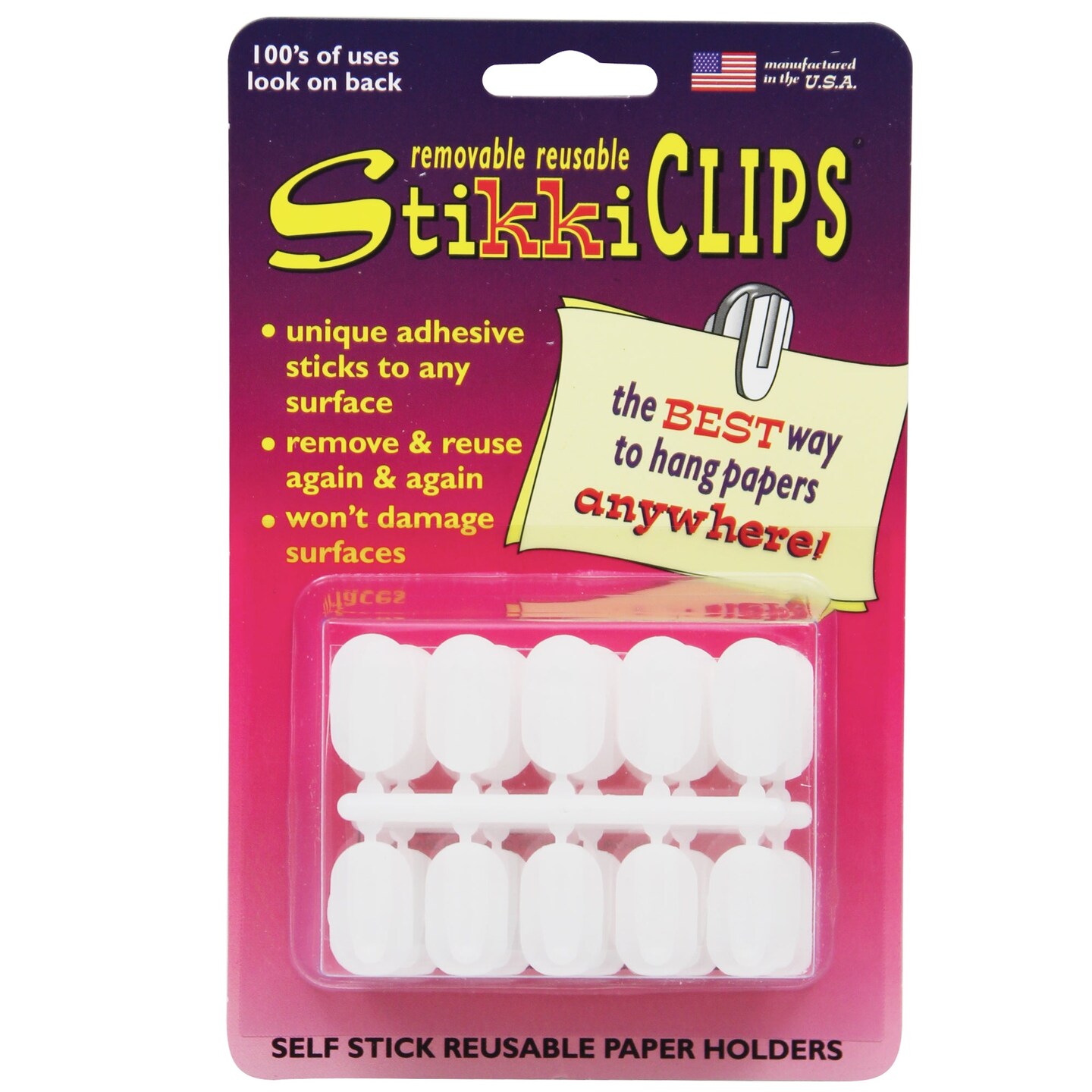 StikkiCLIPS&#x2122; Adhesive Clips, White, Pack of 30