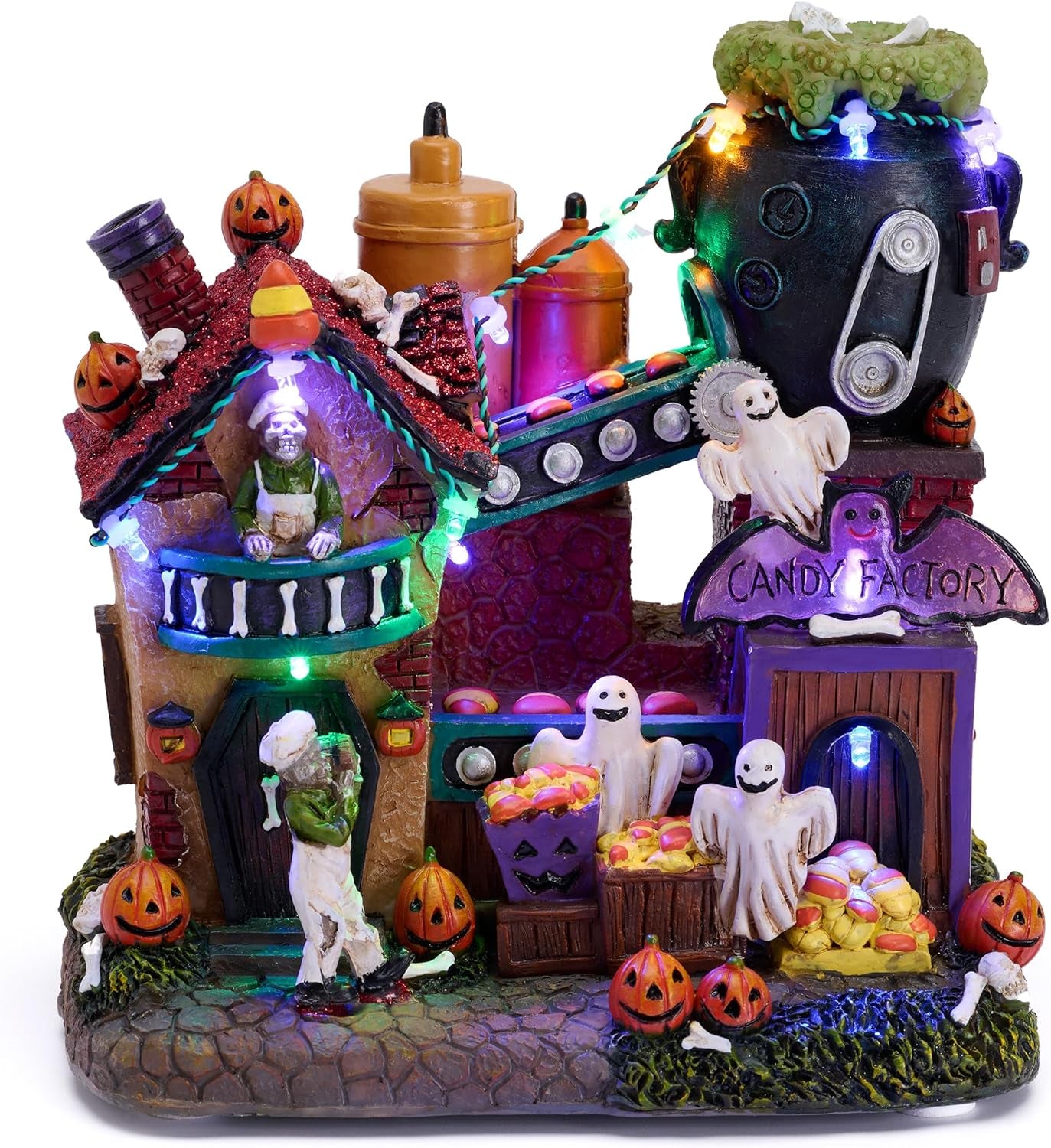 Halloween Village Decoration for Home, 7.7Inch Lighted Vintage Halloween House Statue with Music and Light, for Yard Garden Outdoor Indoor Home Halloween Party Decor