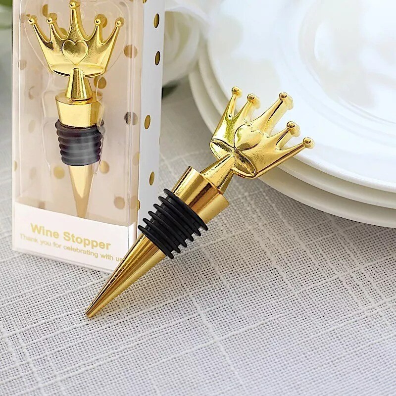 4&#x22; Gold Crown Metal Wine Bottle Stopper Clear Gift Box Wedding Favor Party Event