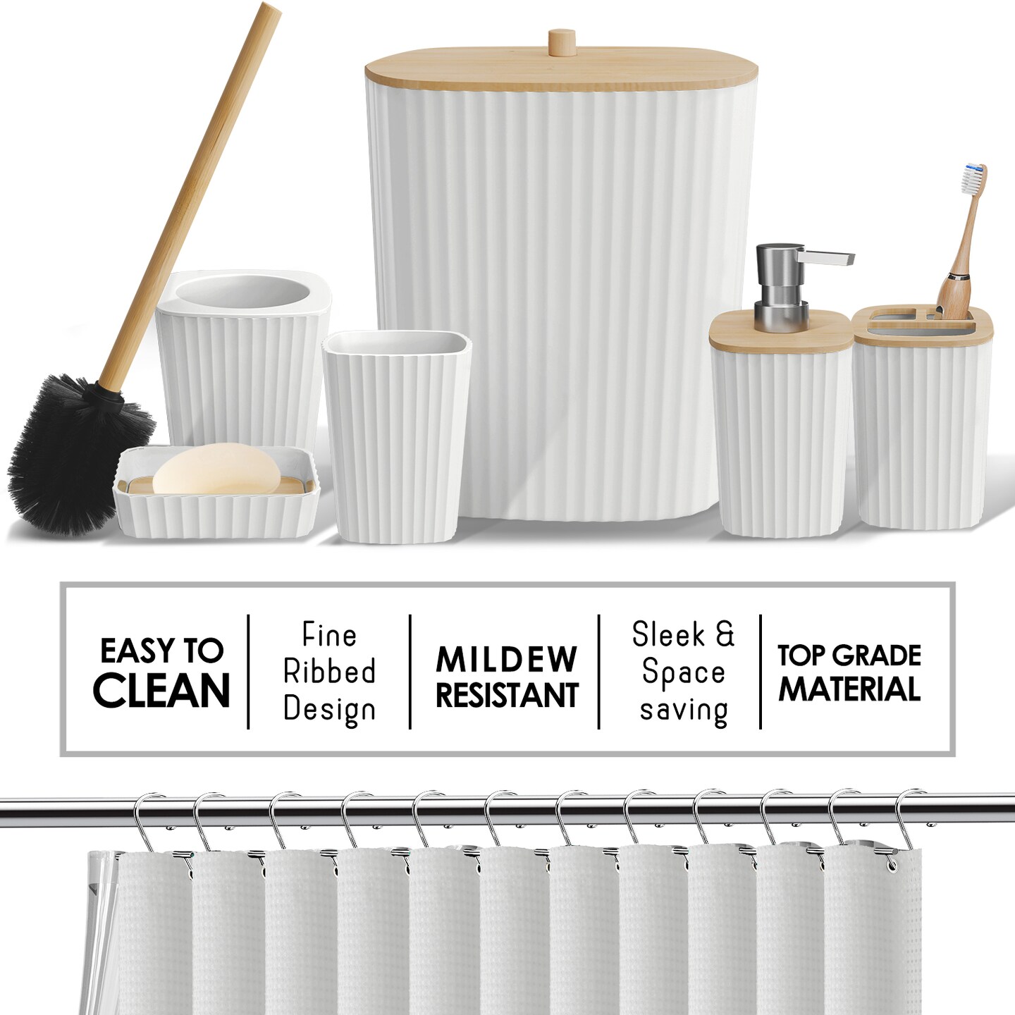 Clara Clark Shower Caddy & Bathroom Accessories Set with Bath Rugs