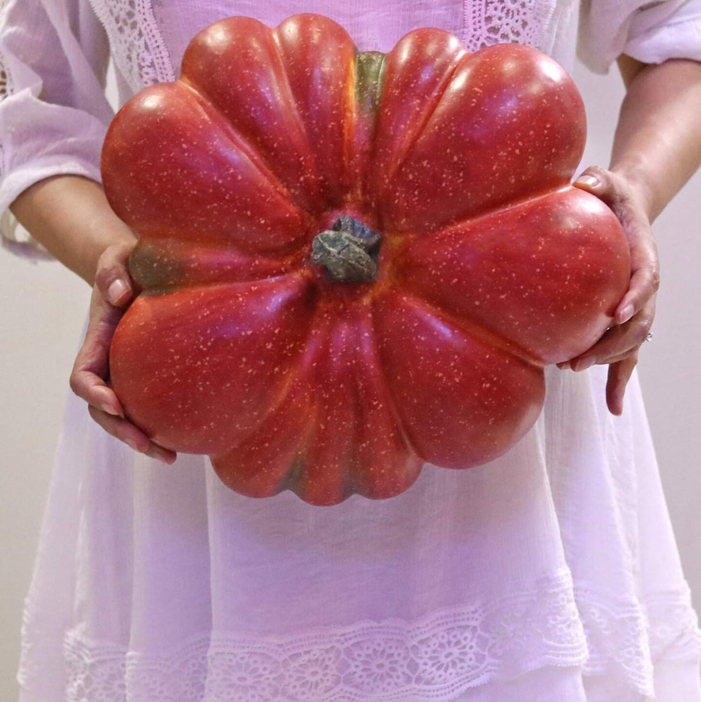 Large Artificial Pumpkin, 12.6inch Hand-Made Fake Pumpkin for Fall Harvest Festival Thanksgiving Halloween Decor (Orange Speckles)