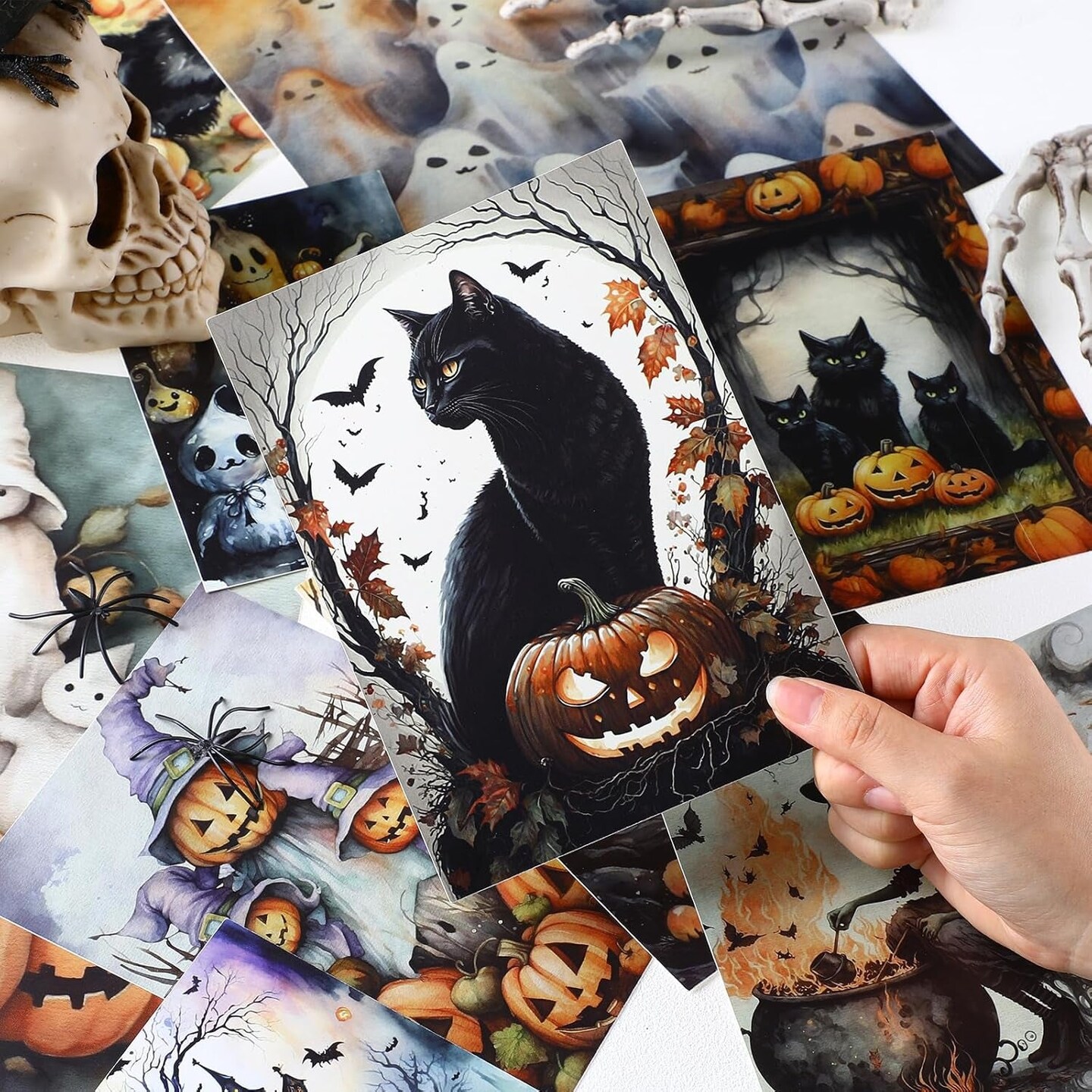 Vintage Halloween Wall Art Unframed Cute Witch Cat Pumpkin Halloween Poster Dark Academia Gothic Wall Decor Creepy Aesthetic Halloween Pictures Print for Bedroom Gallery Wall Home Decor