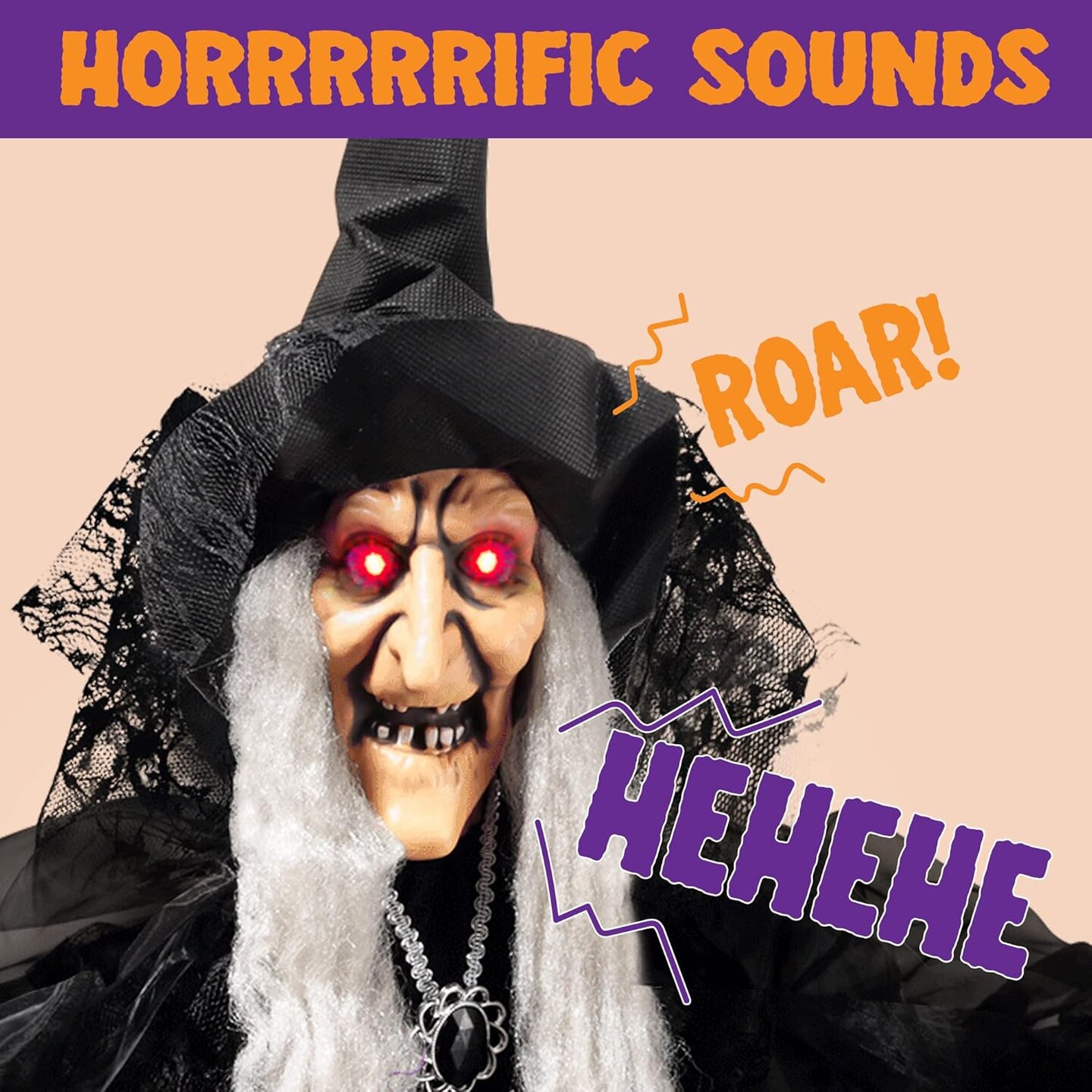 Animated Witch Halloween Decorations Outdoor Indoor Witch Decor Scary Halloween Animatronics, Hanging Talking Witch Sound Activated Led Lights Eyes Haunted House Yard Garden Lawn