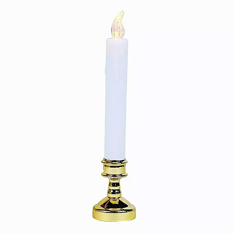 6 White Gold 10" LED Taper Candles Lights Candle Holders Wedding Centerpieces