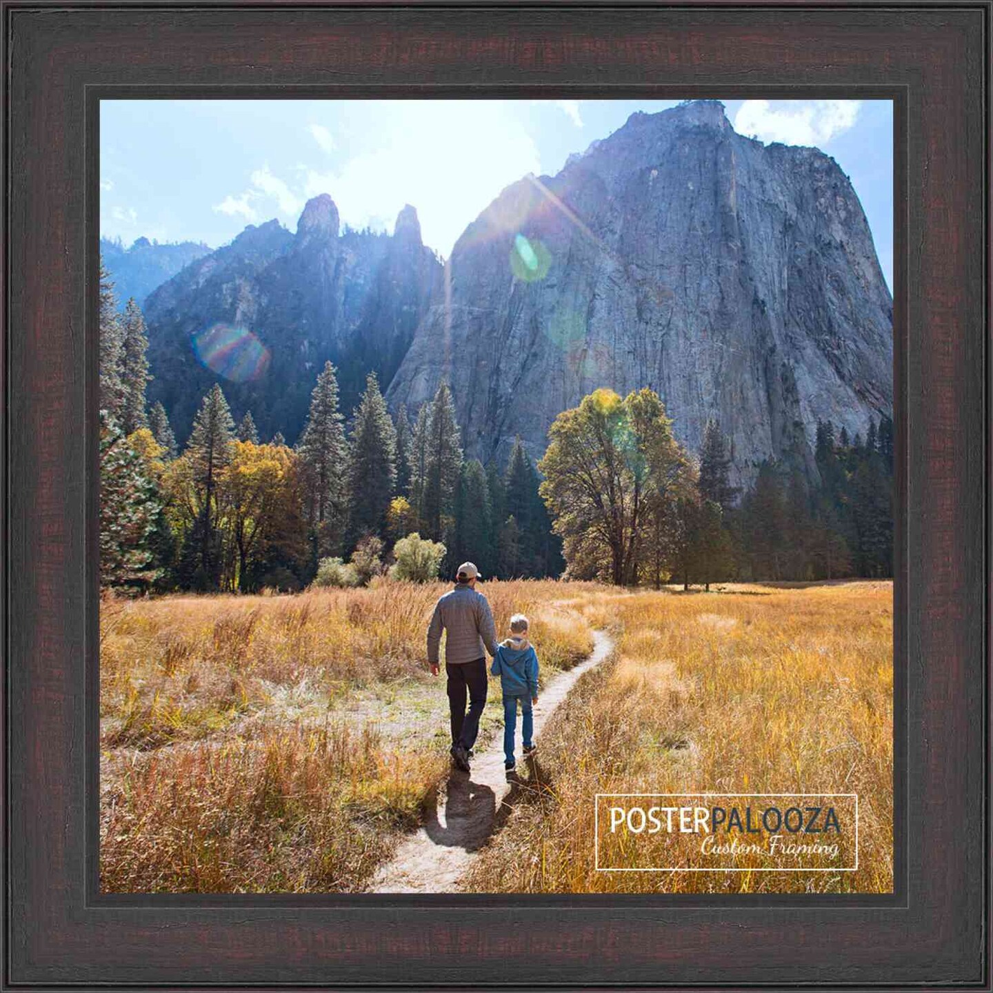 Square Distressed Brown Picture Frame - UV Acrylic, Foam Board Backing, Hanging Hardware