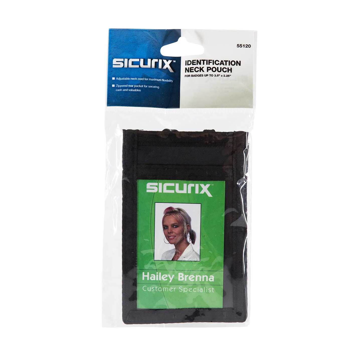 ID Neck Pouch Badge Holder, Vertical, Adjustable Cord, 4&#x22; x 2-1/4&#x22; Insert, Black, Pack of 3