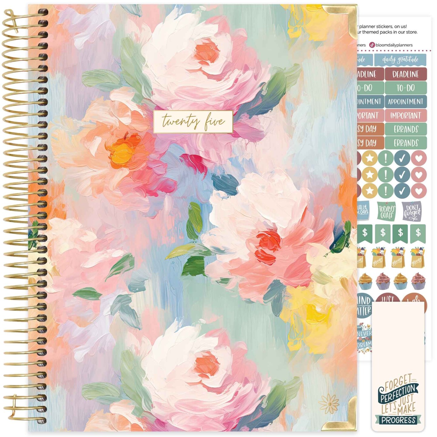 bloom daily planners 2025 Hard Cover Planner, 8.5&#x22; x 11&#x22;, Painted Peonies