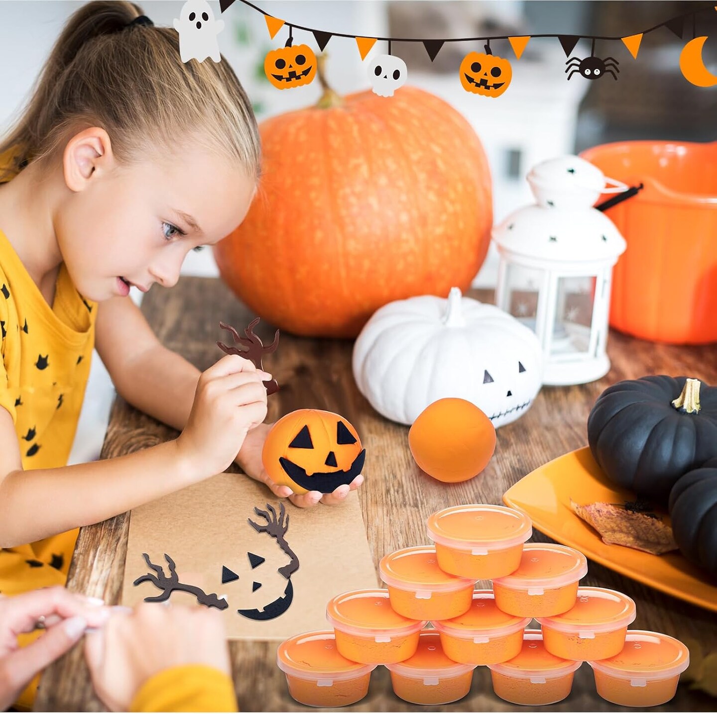 Pumpkin Craft Kits Halloween Crafts Moldable Clay Halloween Mini Wooden DIY Pumpkin Craft Kits Jack O Lanterns for Gift Favors Activity