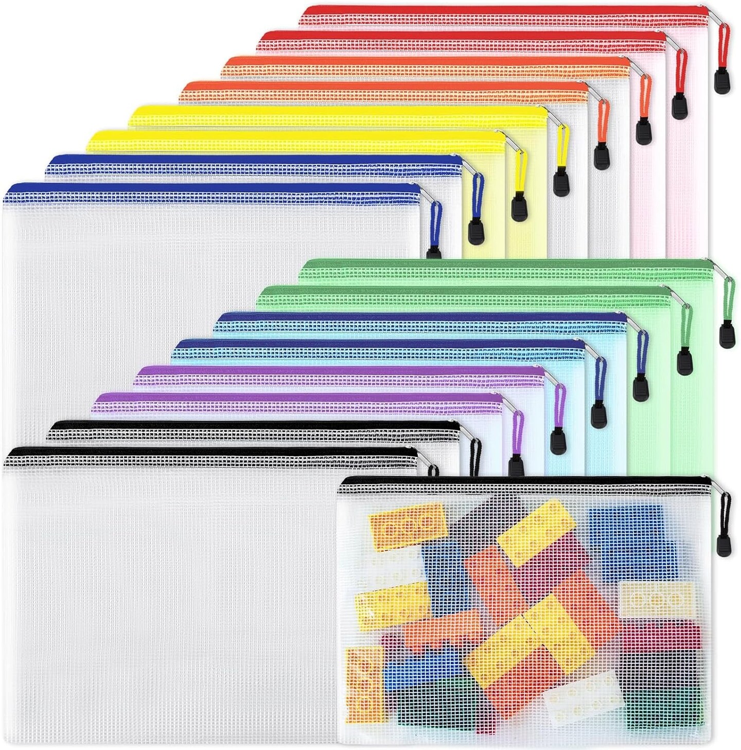16Pcs Mesh Zipper Pouch, Puzzles, Board Game Storage Bags for Organizing, Waterproof Zip File Bags, Letter Size, A4 Size, for School Office Supplies, Storage Bags, 8 Colors