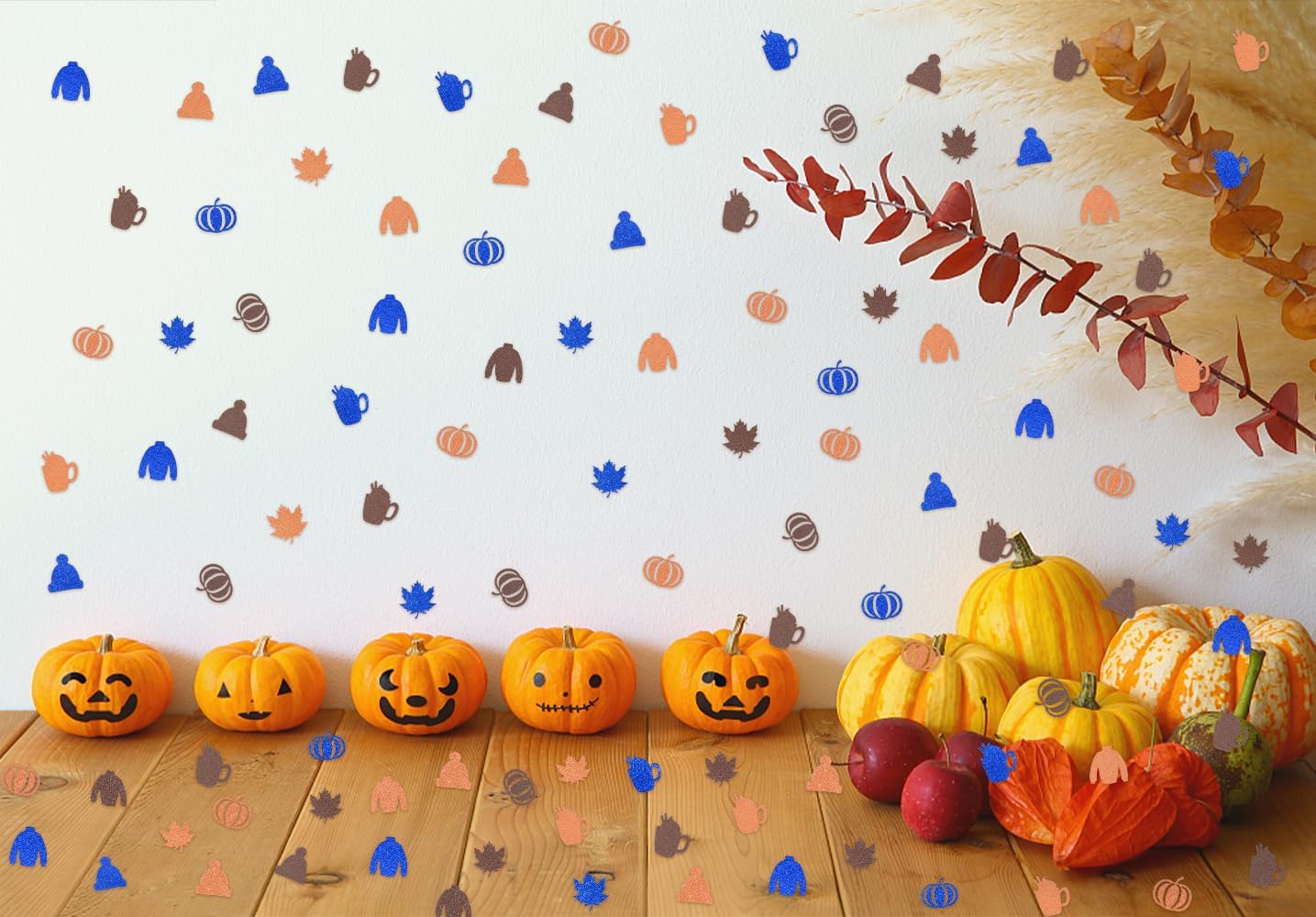 Orange Brown Blue Sequins Autumn Clother Cup Confetti Table Decorations for Home Fall Pumpkin Maple Leaves Crafts Table Decor Confetti for Thanksgiving Table Decor