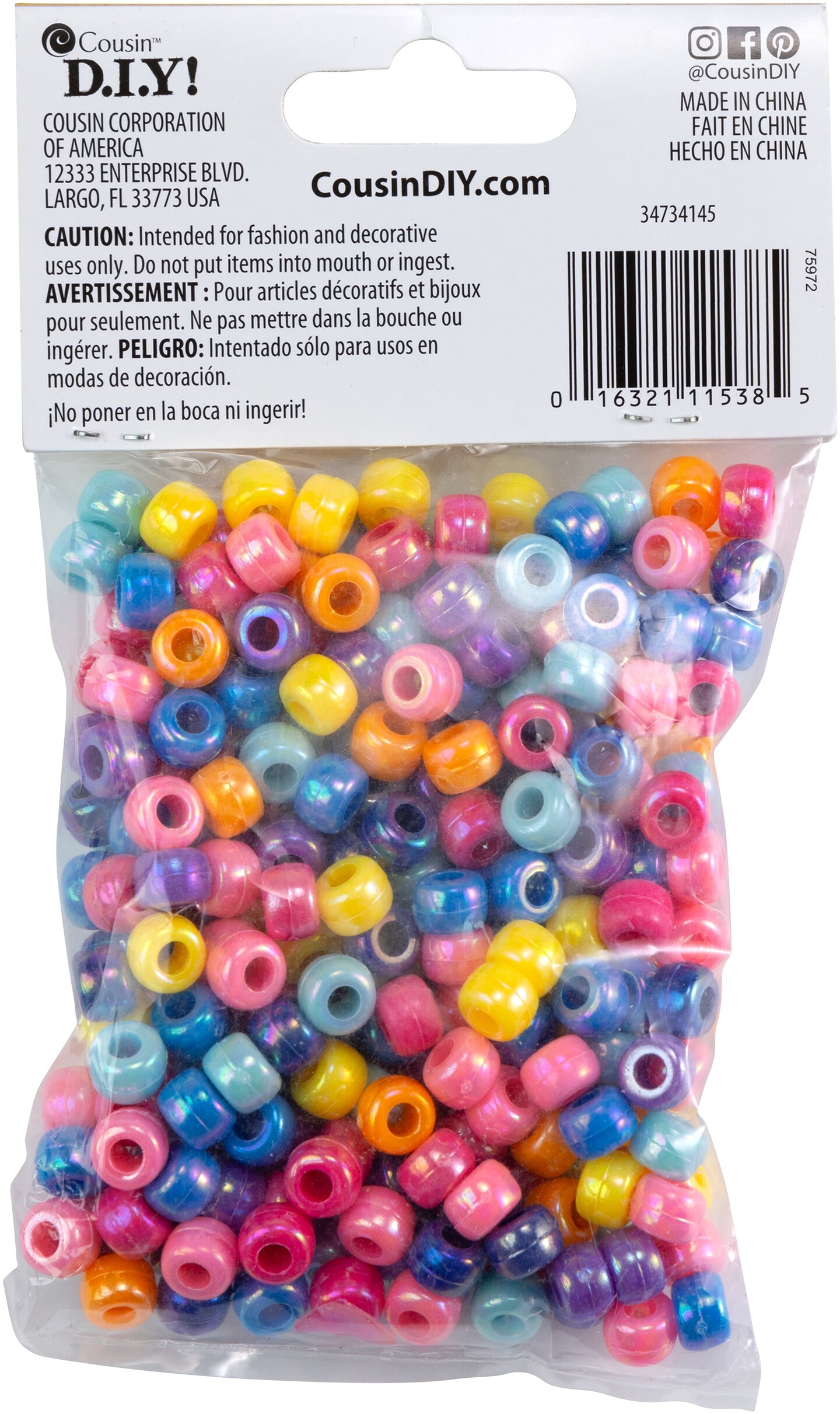 CousinDIY Fun Pack Acrylic Large Hole Barrel Beads 280/Pkg-Assorted Colors