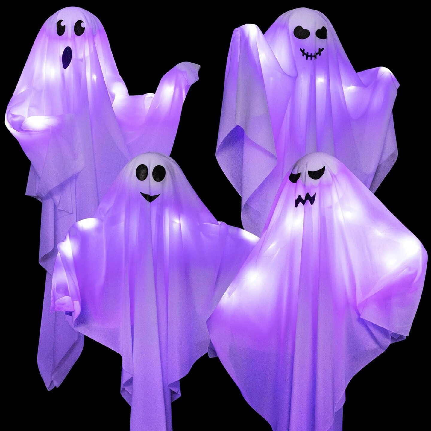 4 Pack Halloween Hanging Ghosts, 27.5 Inch with Light up Ghost Kit for Indoor outside Ornaments, Spooky Yard Tree Halloween Decorations Outdoor, Party D&#xE9;cor