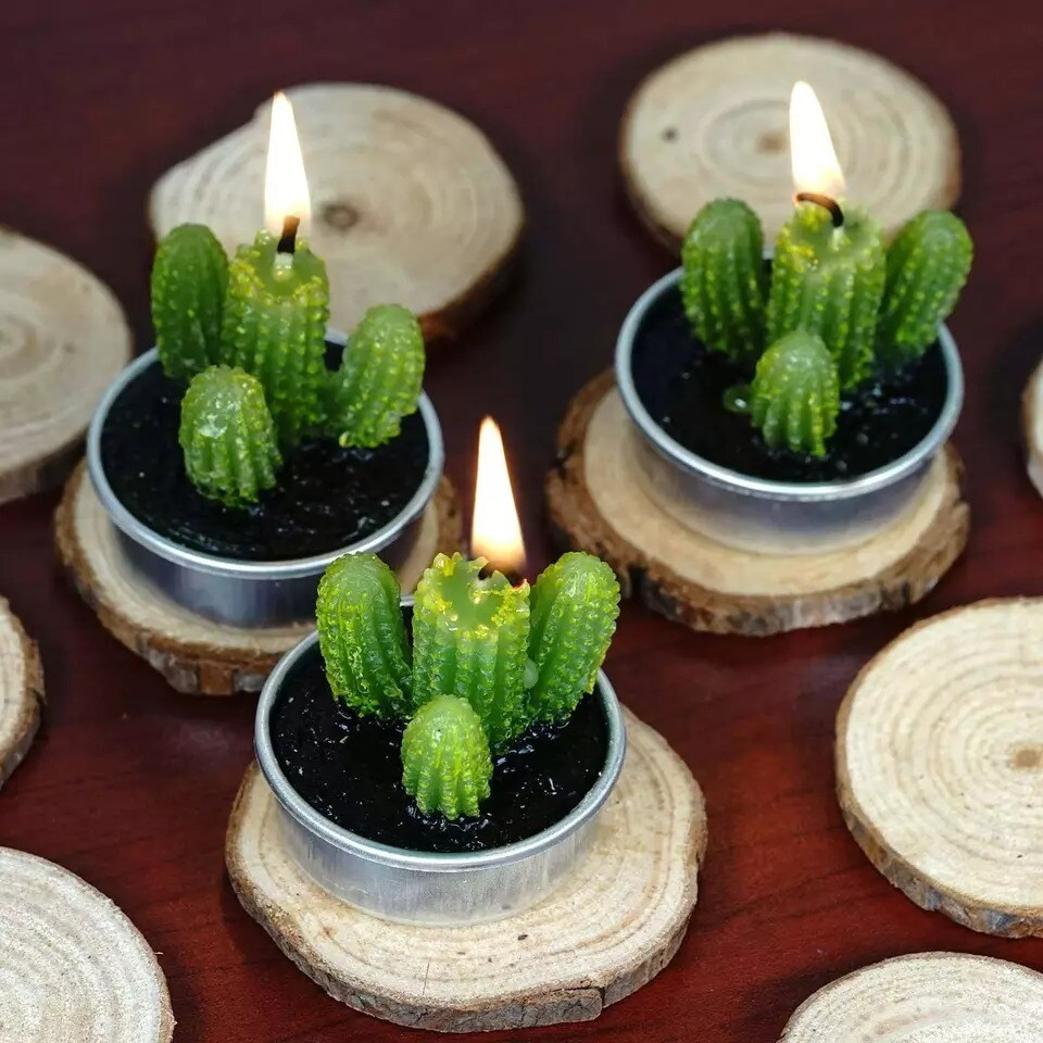 12 pcs 1.5&#x22; tall Green Tealight Mini Cactus Candles Wedding Party Centerpieces
