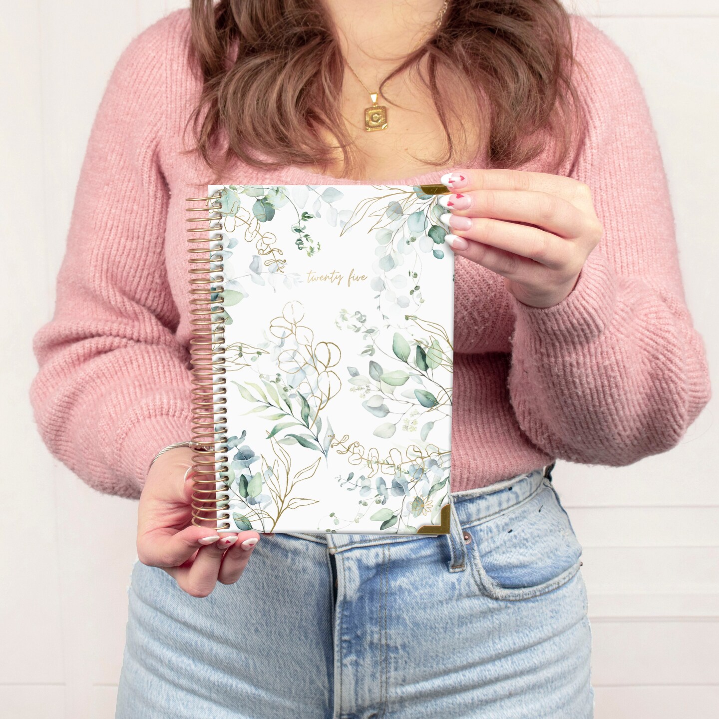 bloom daily planners 2025 Hard Cover Planner, 5.5&#x22; x 8.25&#x22;, Eucalyptus, White