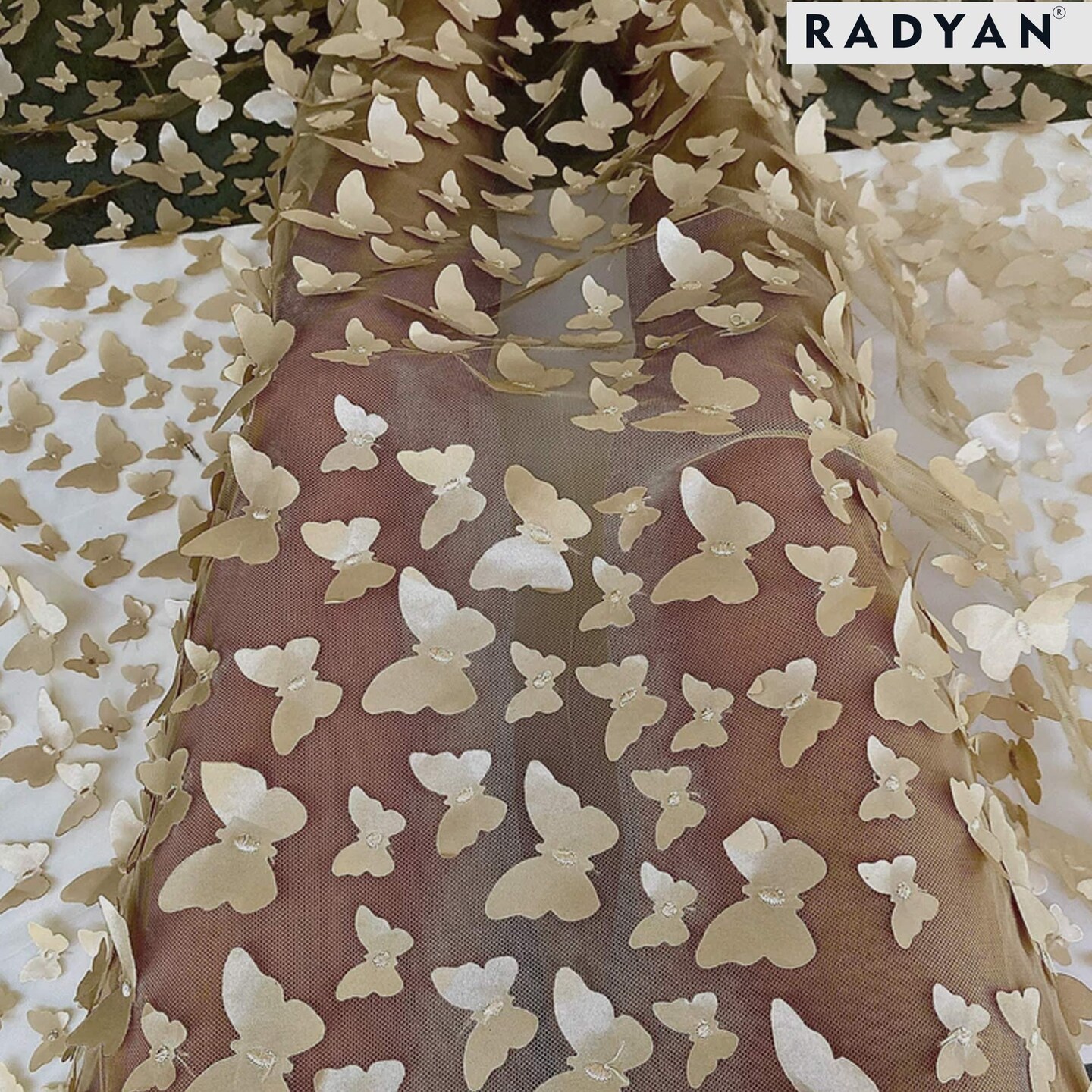 1 Yard 3D Butterfly Embroidered Satin Lace Polyester Fabric Elegant Material 60 Inch Width