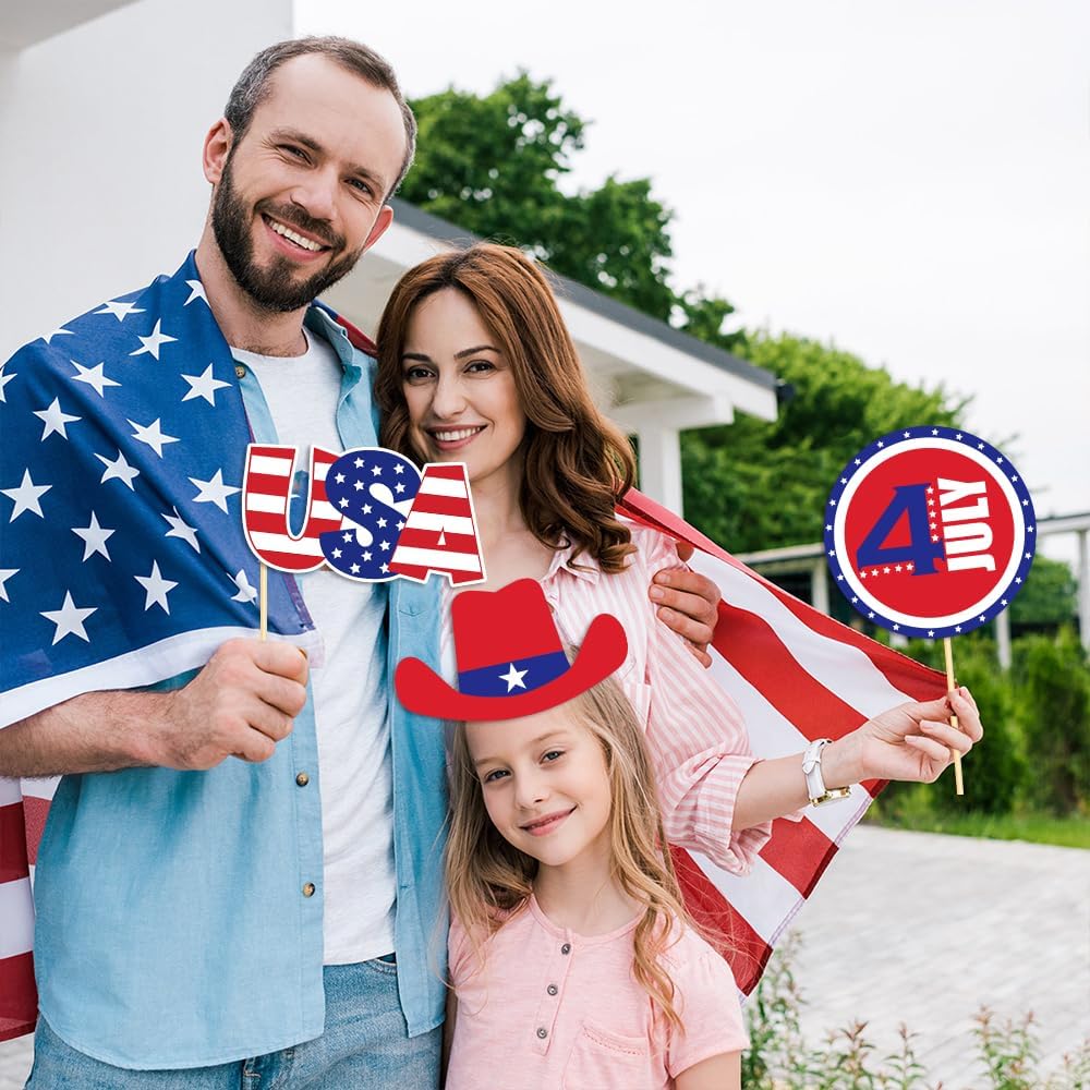 4th of July Patriotic Photo Booth Props, 30 Pcs Independence Day Labor Day Party Favors Photo Booth Props Kit Decorations USA American Memorial Day Veterans Day Photography Backdrop Decor