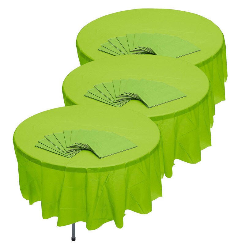 Bulk 12 Pc. Lime Green Round Disposable Plastic Tablecloths 6 Ft. 10"