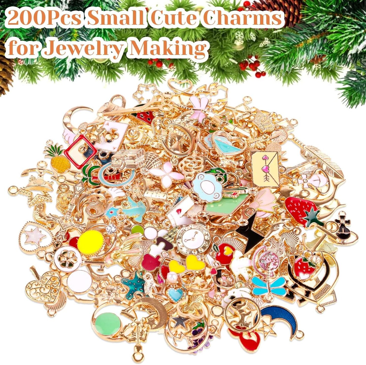 200Pcs Charms for Jewelry Making, Assorted Jewelry Bangle Charms, Wholesale Mixed Bulk Metal Earring Charms for DIY Necklace Bracelet Jewelry Making and Crafting (Assorted Color)