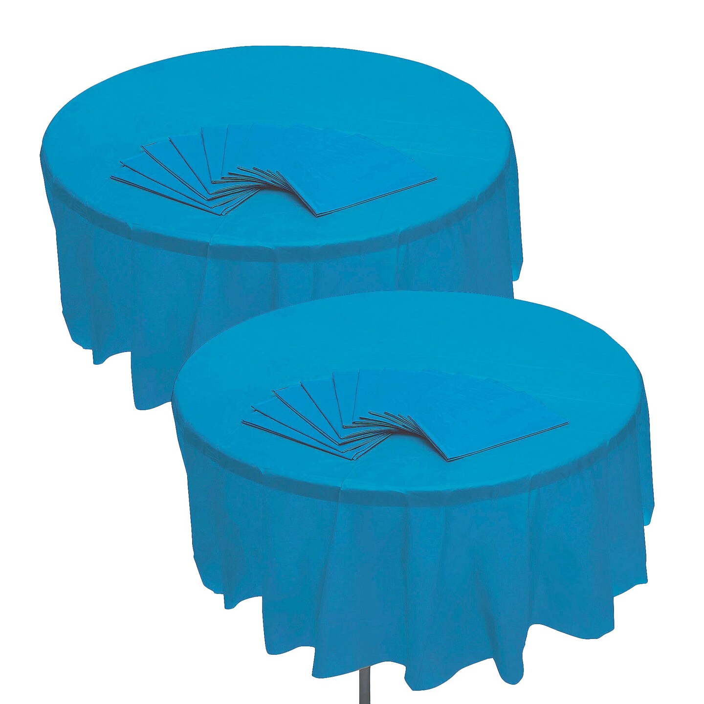 Bulk 12 Pieces Turquoise Banquet Style Round Disposable Plastic Tablecloths 82&#x22;