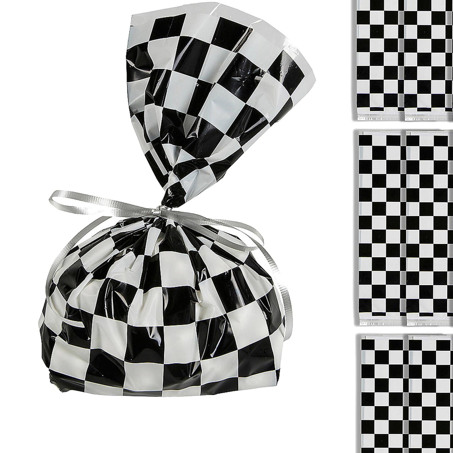 5&#x22; x 11 1/2&#x22; Black and White Checkered Cellophane Bags 12 Pieces