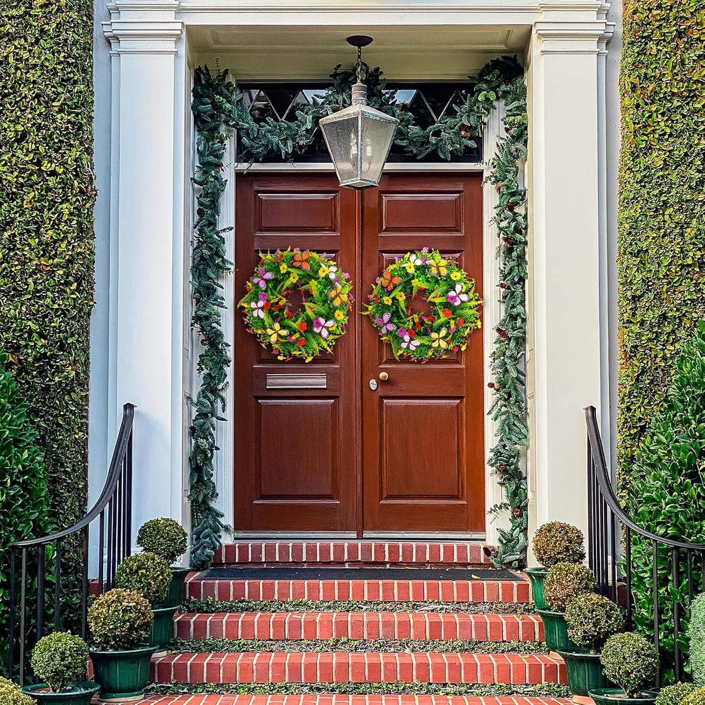 20 Inch Spring Wreath Summer Wreath for Front Door, Artificial Colorful Daisy Faux Plants for Front Door Home Wall Wedding Festival Farmhouse Easter Holiday Party Decor
