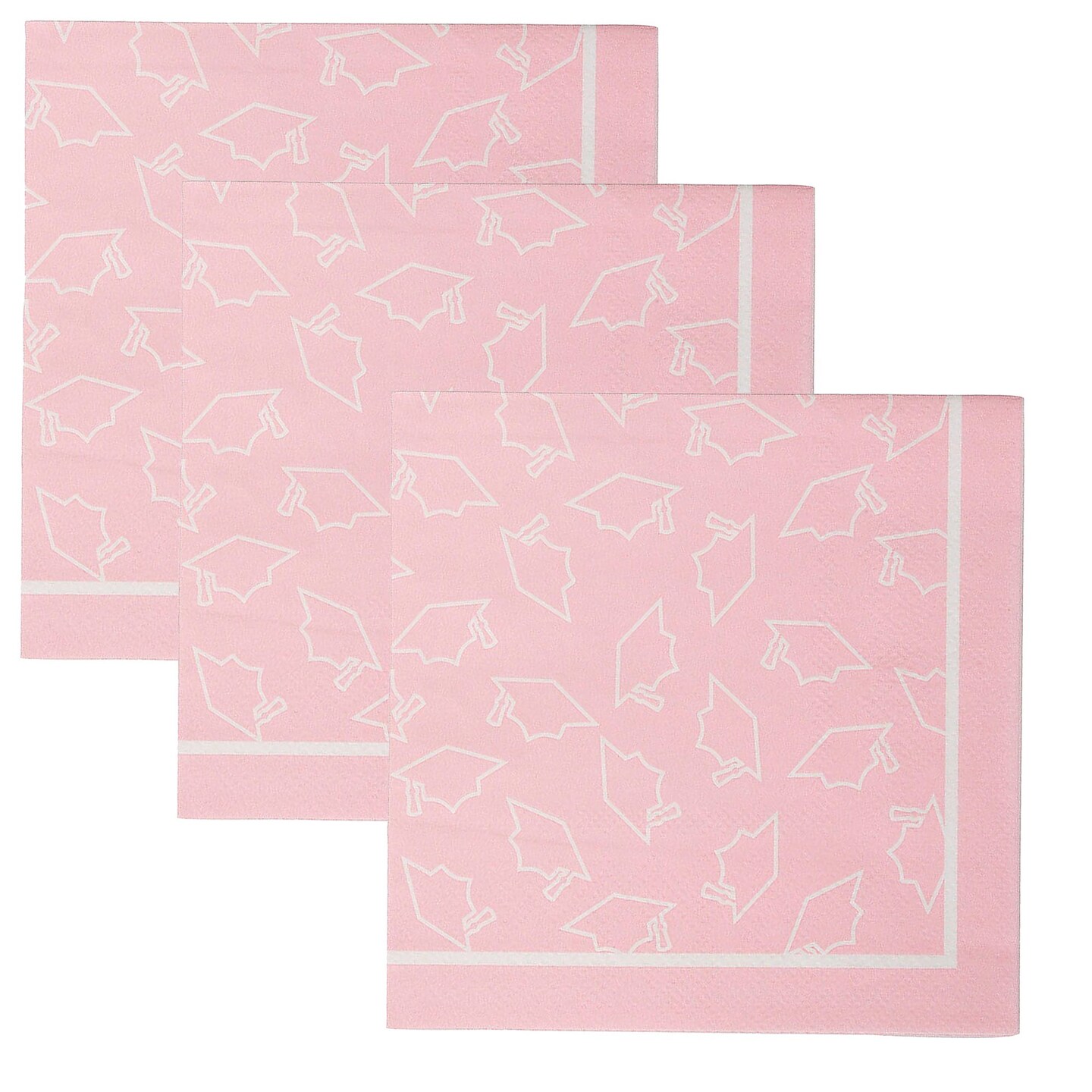 5" Bulk 50 Ct Pink Graduation Disposable Paper Beverage Napkins