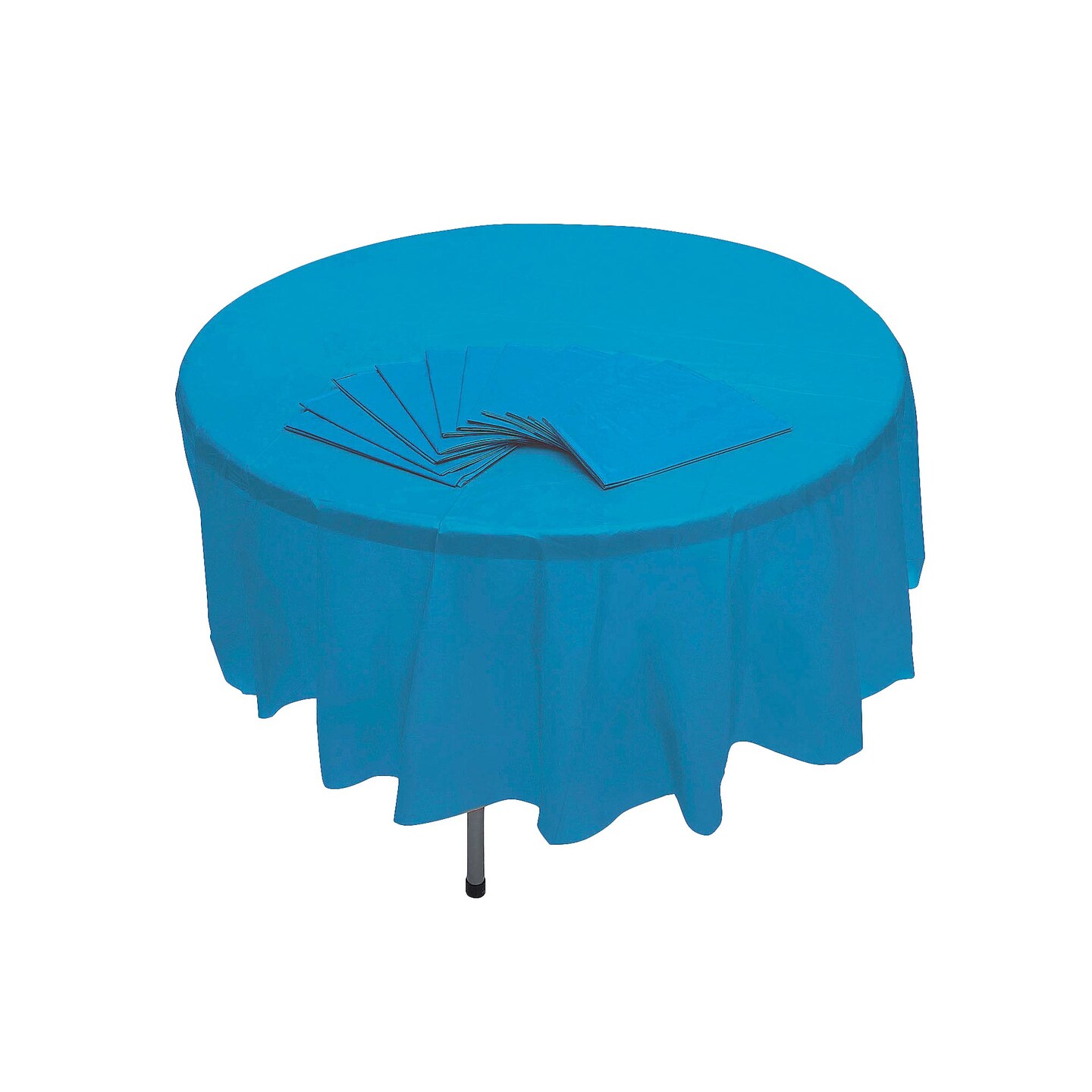 Bulk 12 Pieces Turquoise Banquet Style Round Disposable Plastic Tablecloths 82"