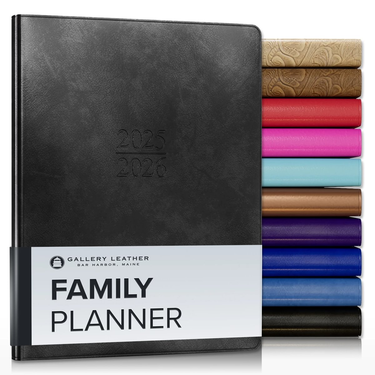 Gallery Leather Family Planner 2026 for moms, Elegantly Bound Calendar Planner and Notebook with Stylish White Page Edges, 18 Months - 9 x 7