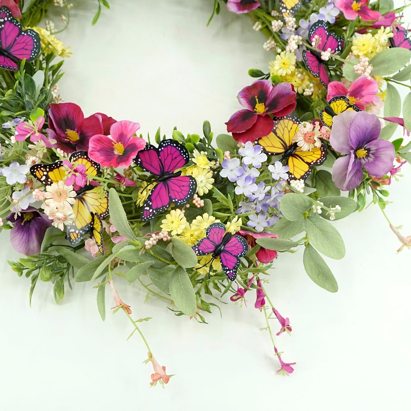 Artificial Summer Wreaths for Front Door Pansy Wreath Summer Wreath with Colorful Pansy,Berry,Daisy