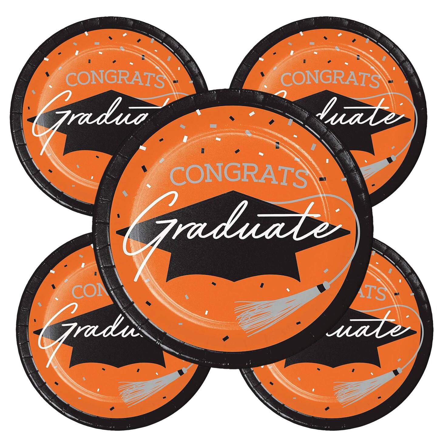 Celebrate in style with Creative Converting School Spirit Orange Graduation Dessert Paper Plates 54 Count