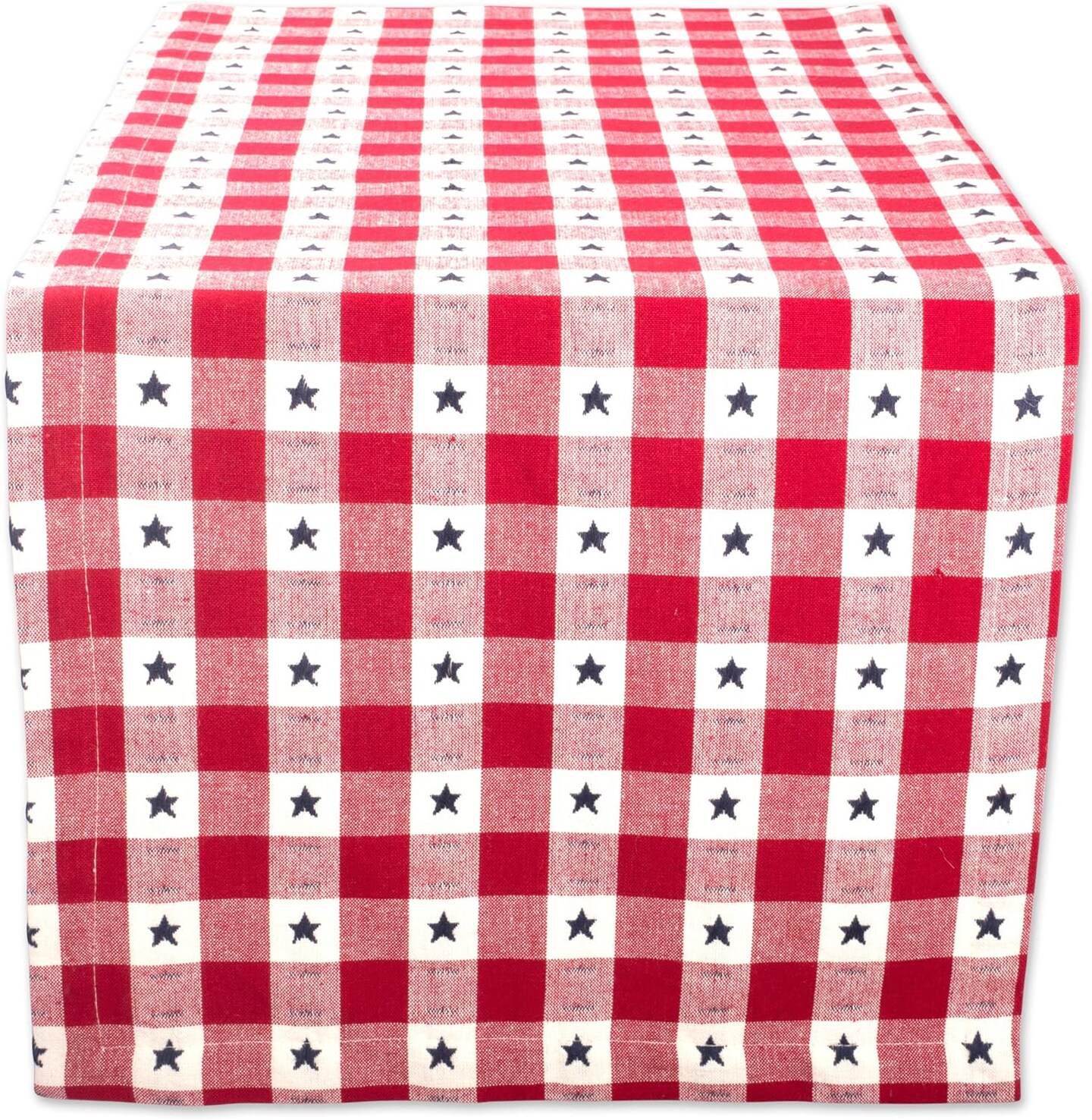 Patriotic 4th of July Stars & Check Summer Tabletop Collection – Table Runner, 14 x 108 Inches, Red, White & Blue