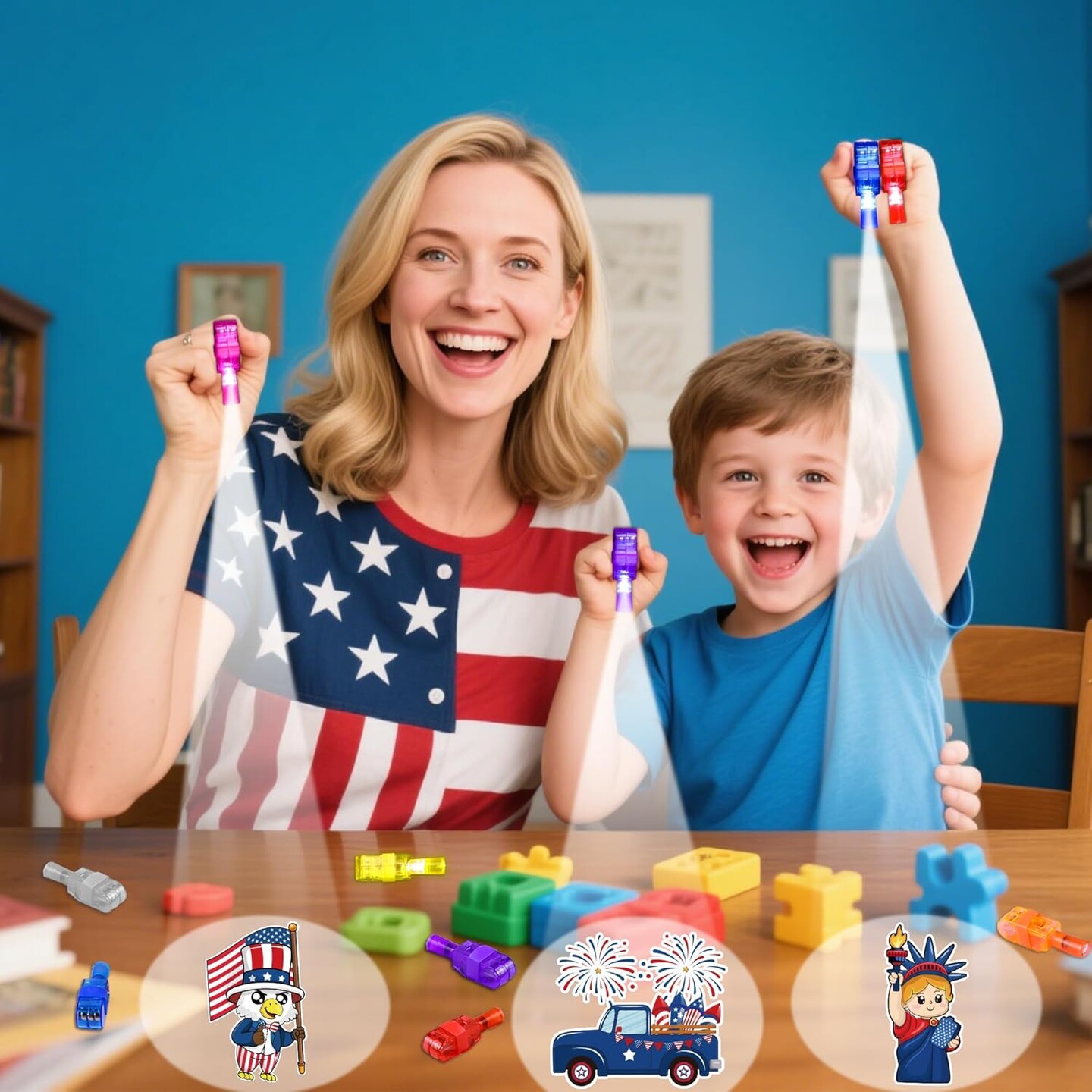 32Pcs 4th of July Light up Accessories, Finger Lights Patriotic Party Favors for Kids Red White and Blue Glow in the Dark Party Supplies for 4th Fourth of July Memorial Day Party Favors Decorations