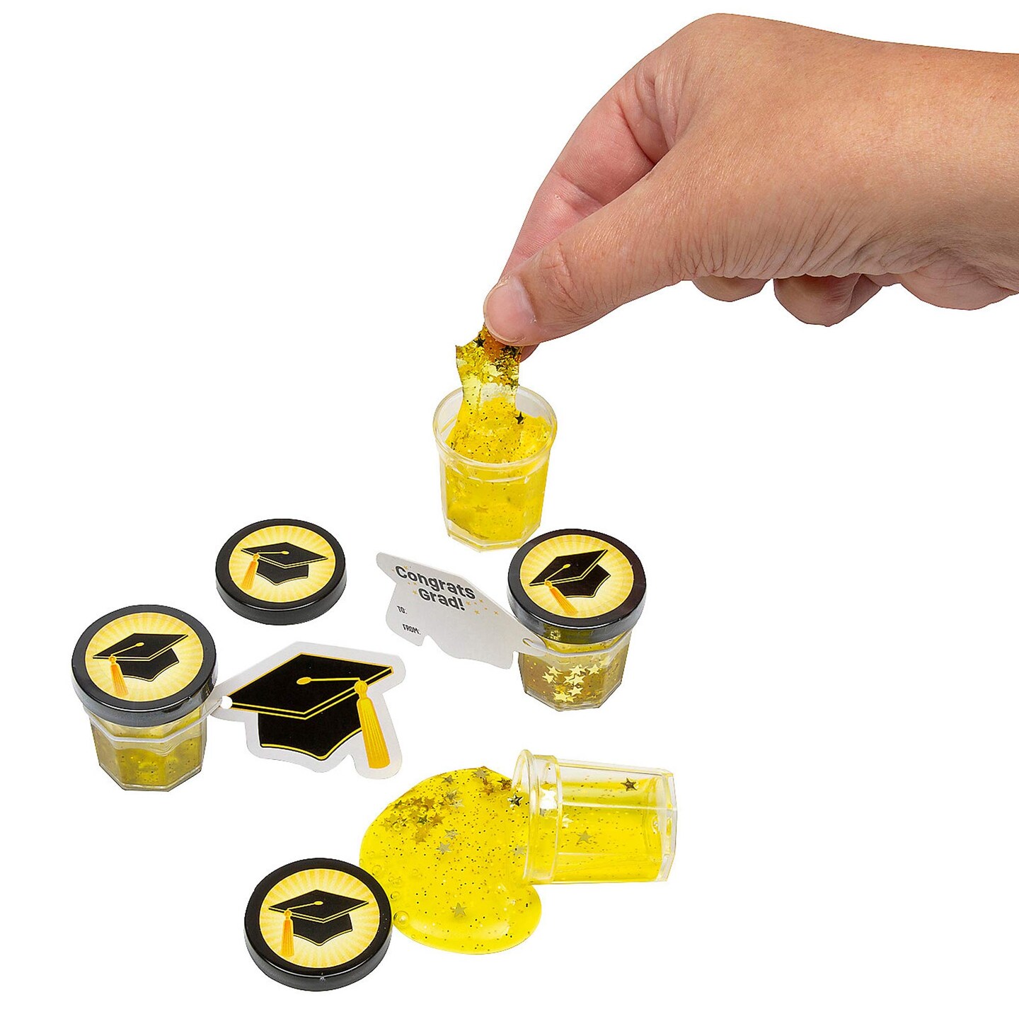 Bulk 48 Pieces Mini Gold Star Glitter Putty with Graduation Cap Card