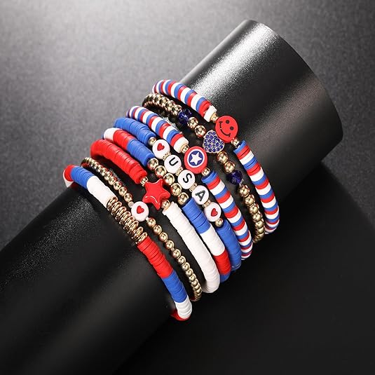 Friendship Bracelets - Beaded Bracelets Set for Teen Women, Wearables Preppy Bracelets, Stackable & Colorful Bracelets - Ideal Gifts, 4th of July, Halloween, Christmas