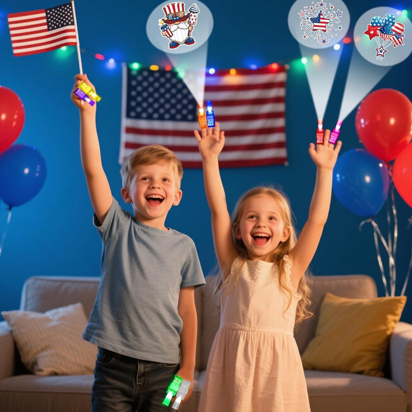 32Pcs 4th of July Light up Accessories, Finger Lights Patriotic Party Favors for Kids Red White and Blue Glow in the Dark Party Supplies for 4th Fourth of July Memorial Day Party Favors Decorations