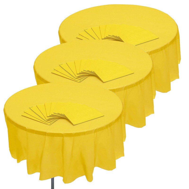 82" Bulk Set of 12 Yellow Disposable Round Plastic Tablecloths Banquet-Style