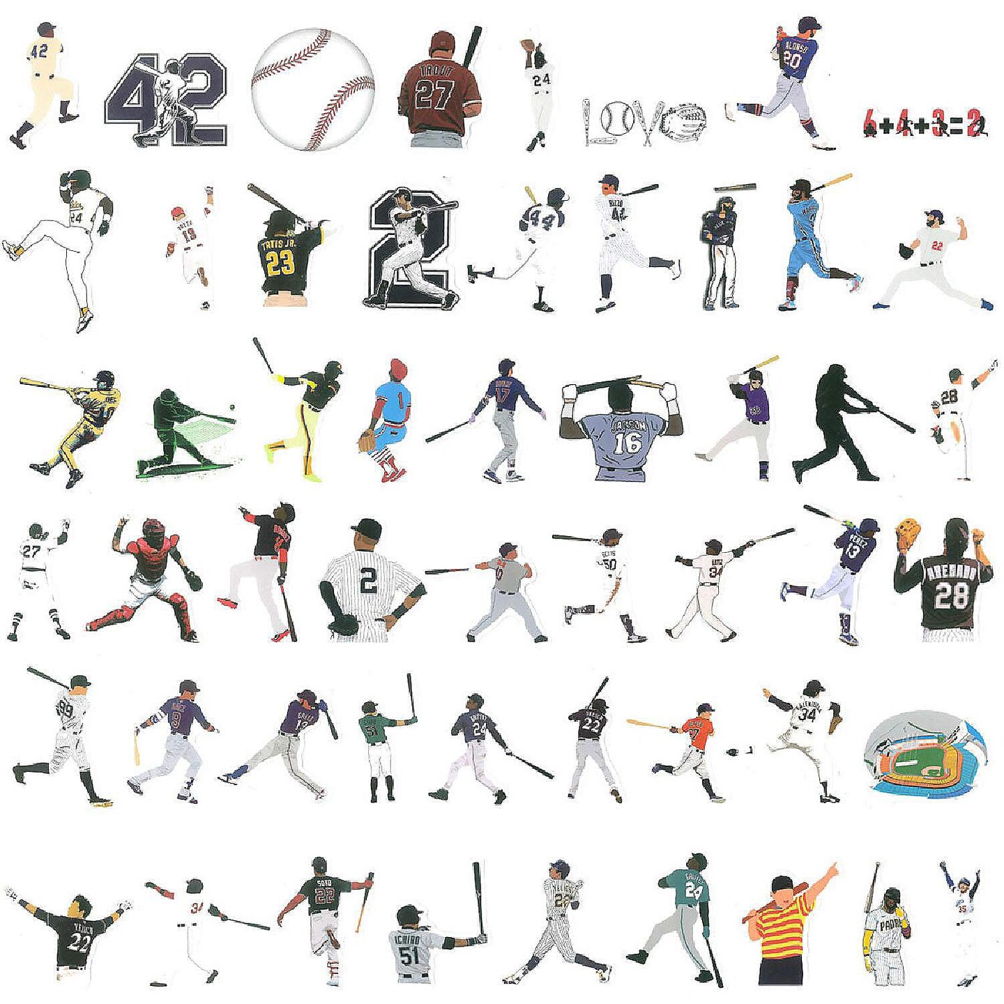 Wrapables Waterproof Vinyl Stickers for Water Bottles Laptops 100 Pieces Baseball Theme