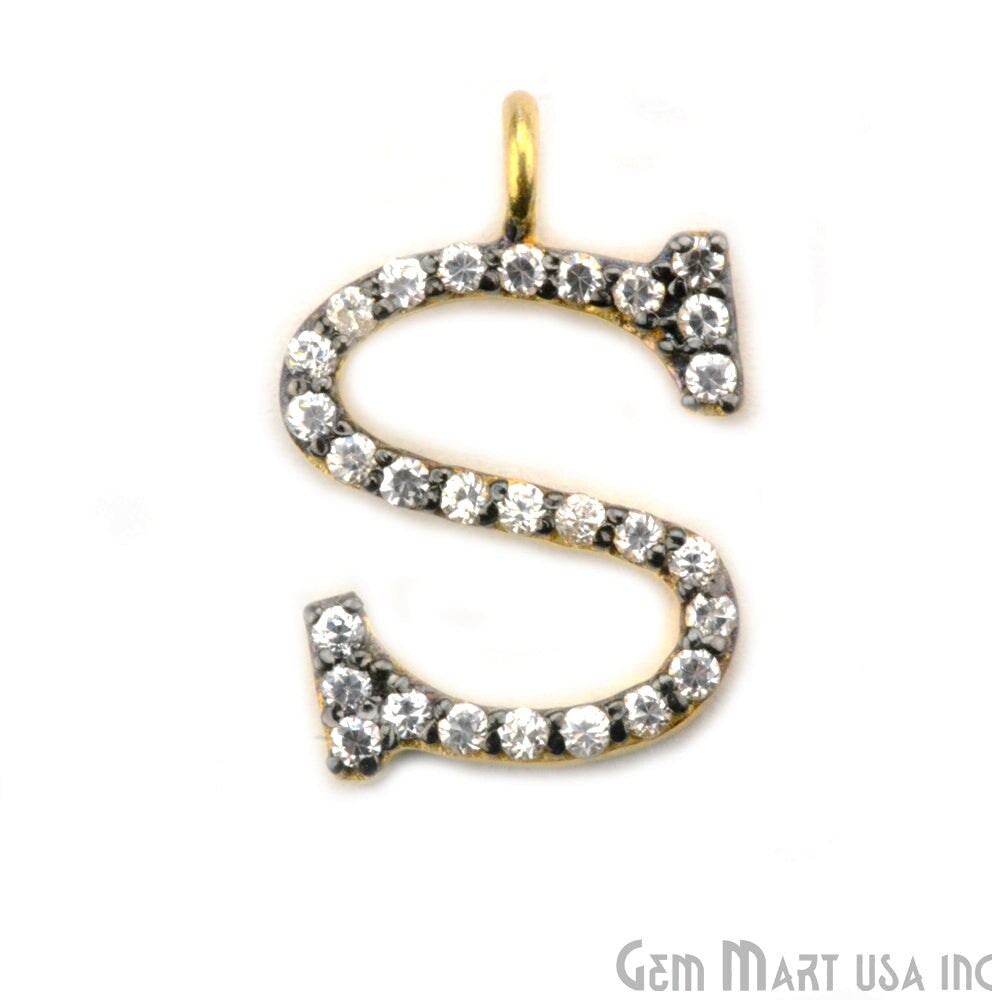 Cubic Zirconia Letter Pendants, Gold Vermeil Pave Charms, Bracelet and Necklace Alphabet Pendants, Real CZ Gems, GemMartUSA (CHWS_M)