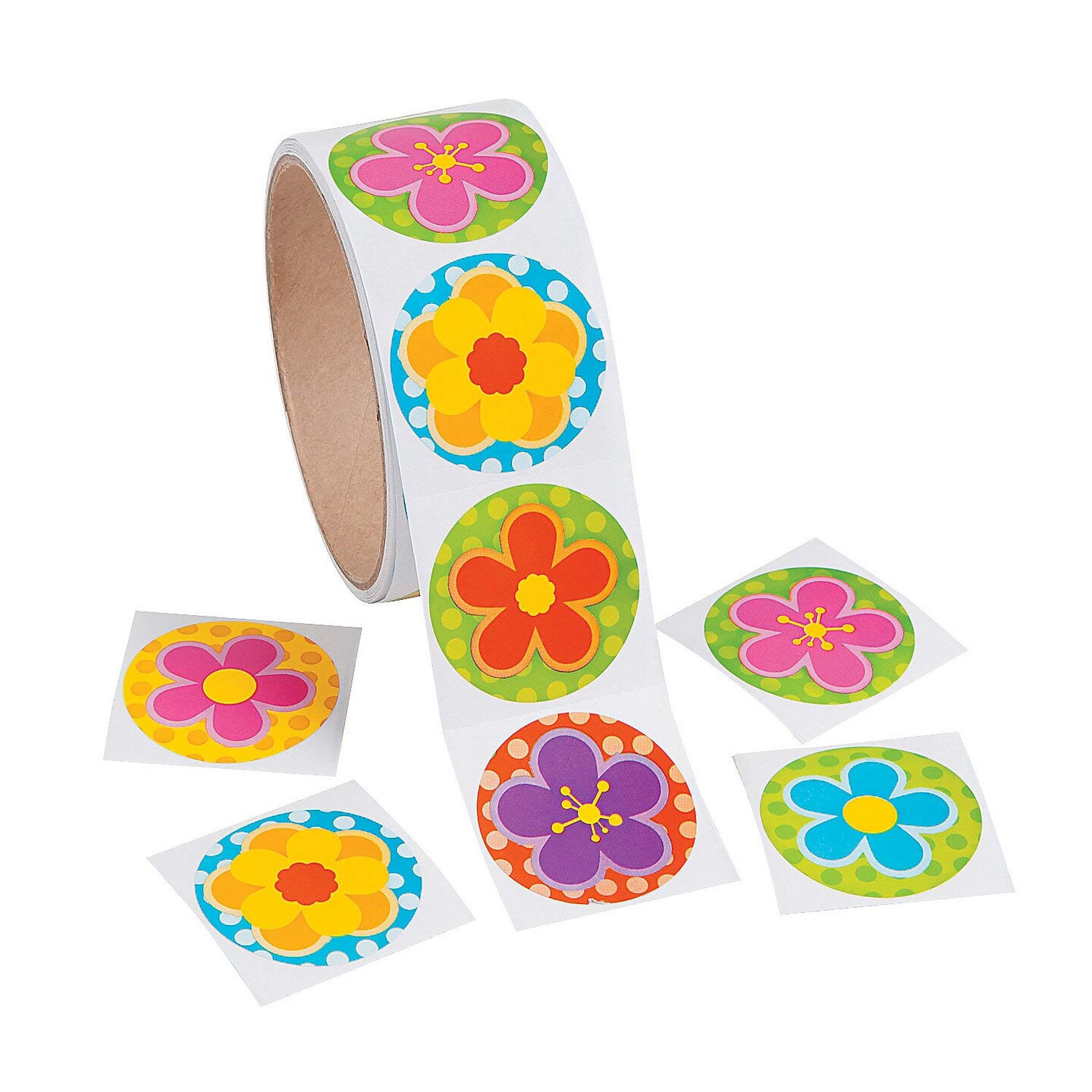 1 1/2" Spring Bright Flower Multicolor Paper Sticker Roll 100 Pc