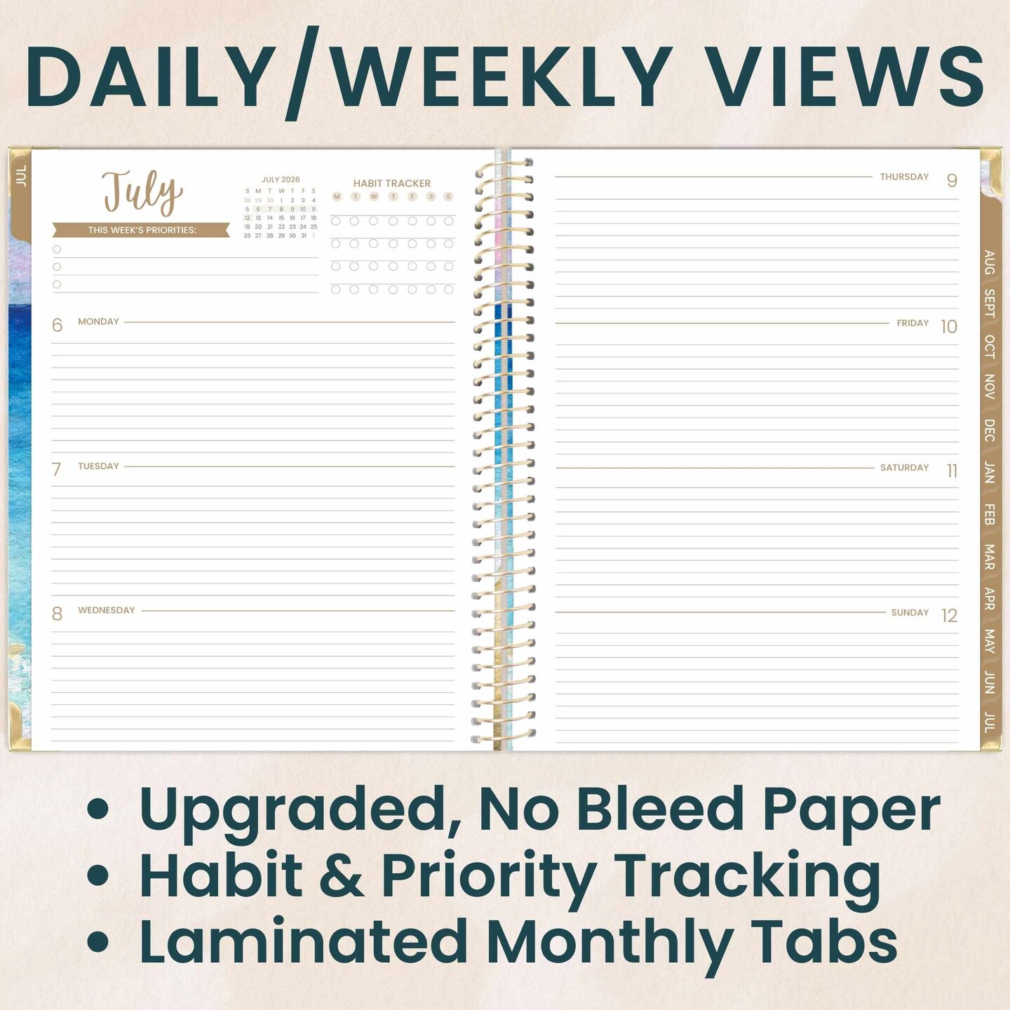 2026–27 Academic Hard Cover Planner, 8.5" x 11" - Coastal Calm