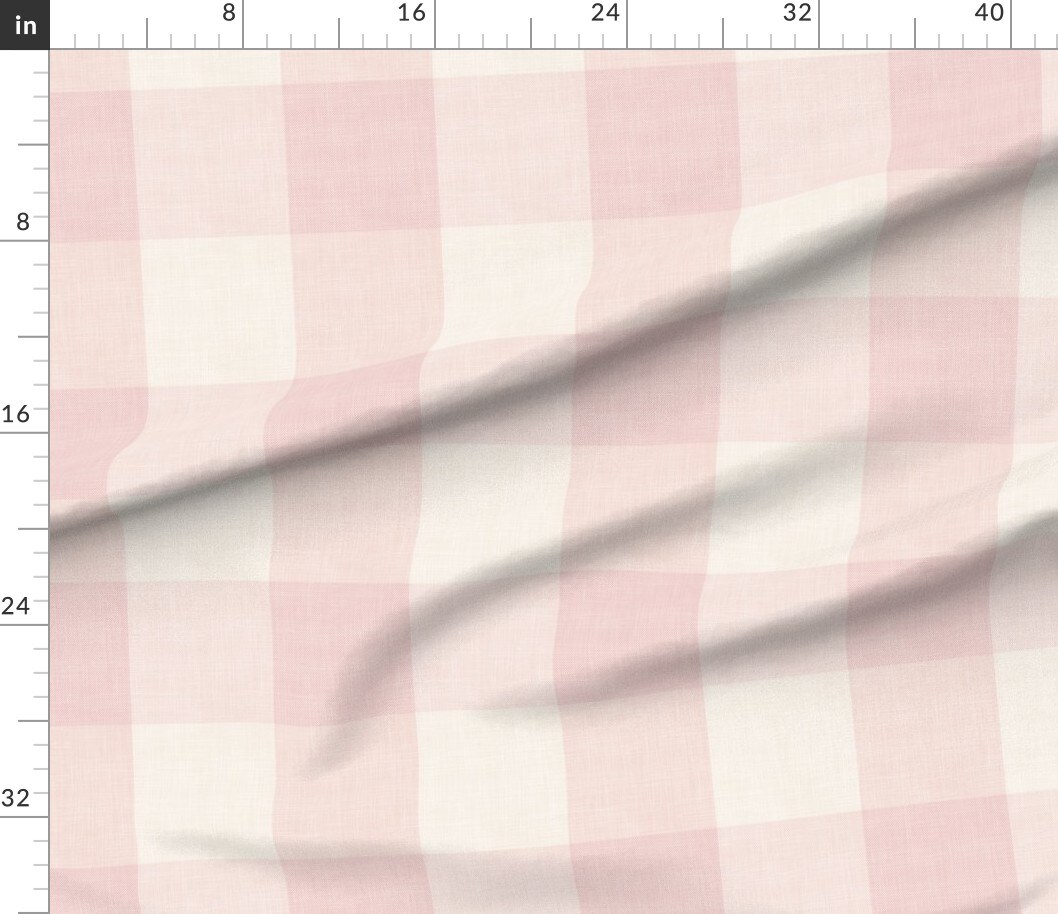 Pink Plaid Faux Linen Gingham Large Scale Classic Traditional Country Farmhouse Cottagecore Cream Off-White Custom Printed Fabric by Spoonflower Various Fabrics by the Yard or Fat Quarter