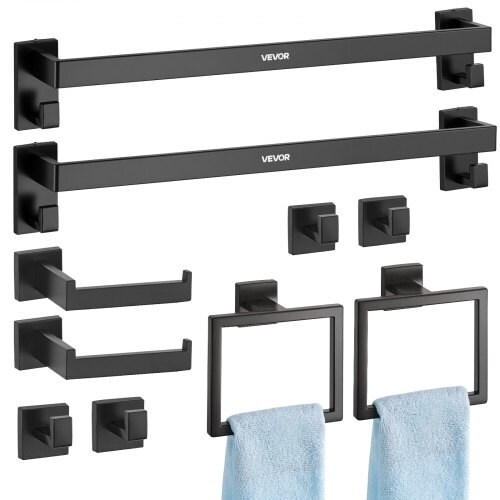 Stainless Steel Bathroom Hardware Set Matte Black Wall Mounted Towel Rack 5 Piece Set