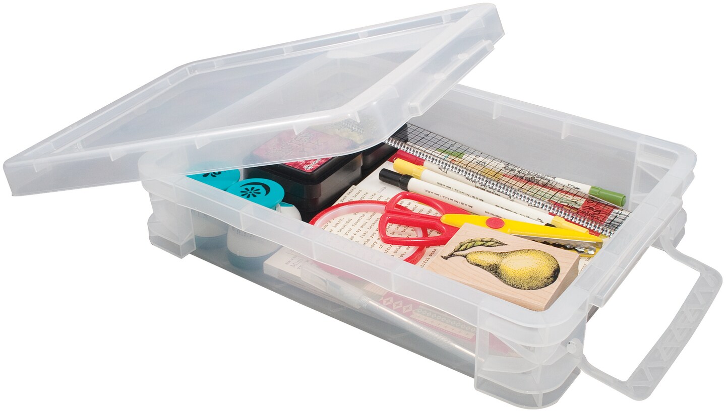 Storage Studios Super Stacker Doc Box-14.5"X10.5"X3.38" Clear/Blue Handles