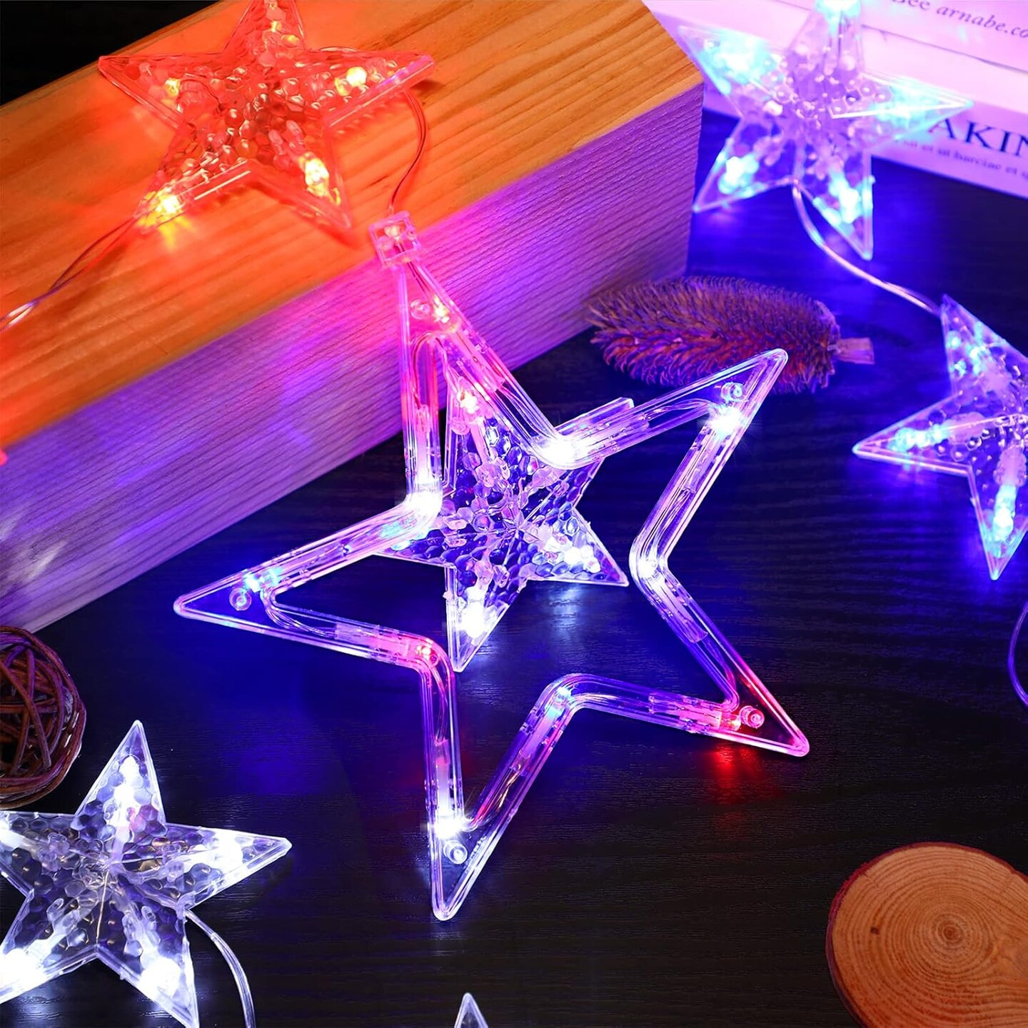 4th of July Lights, 3 Pack Red White and Blue Decorations with Timer Function