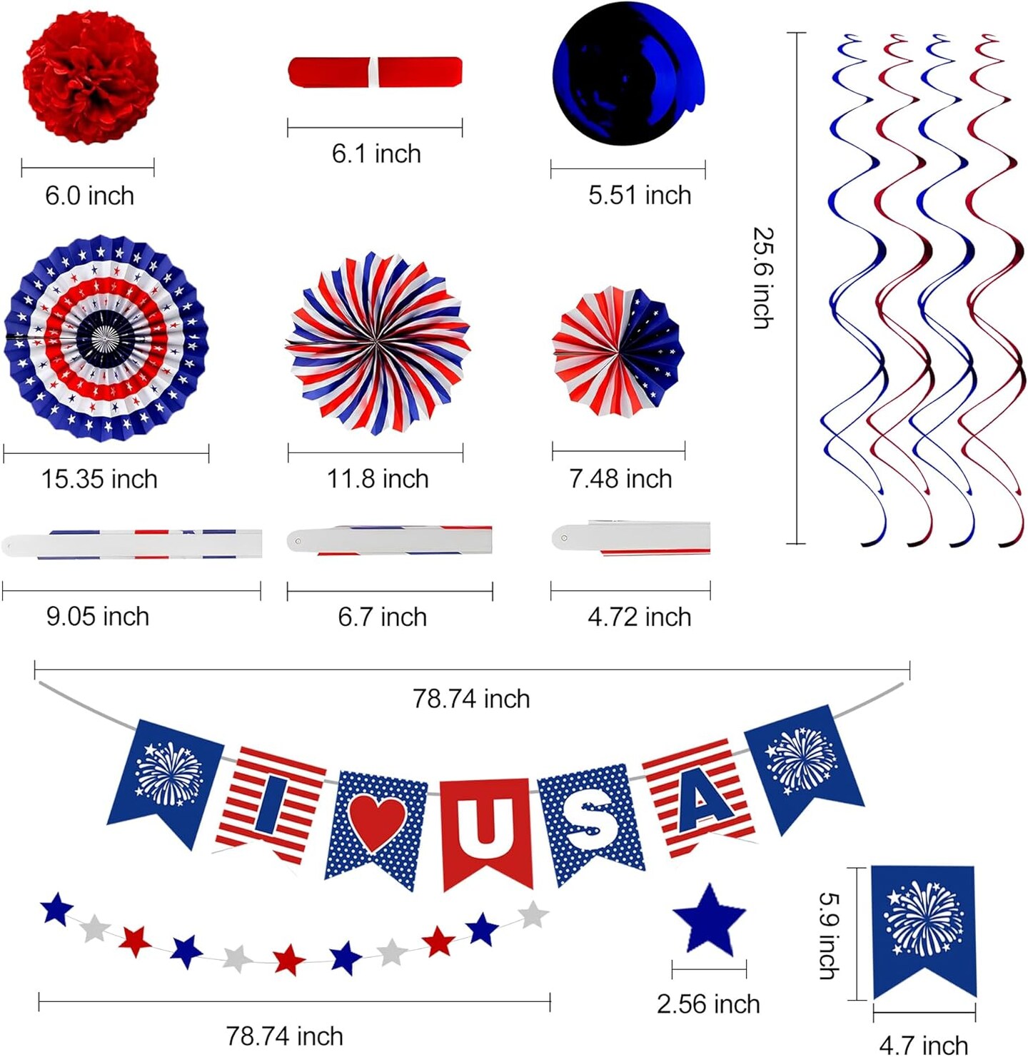 30PCS 4th of July Decorations - Patriotic Love USA Banner