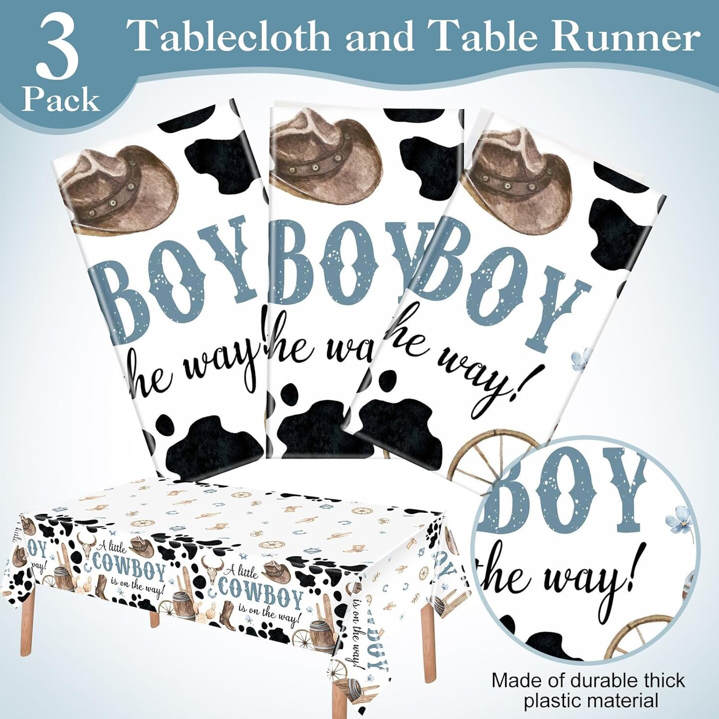 3 Pcs Western Cowboy Party Tablecloth