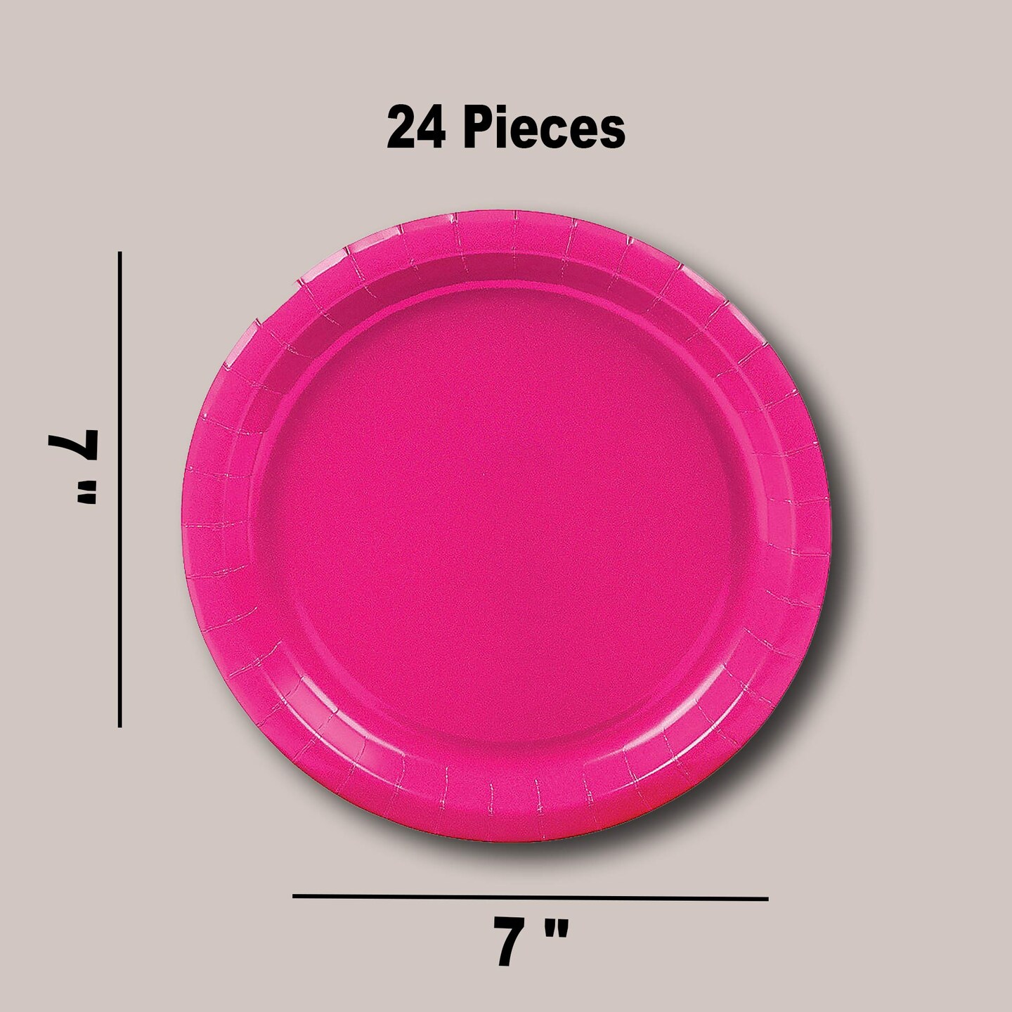 24 Count Hot Pink Color Round Paper Plates for Cakes and Snacks 7"
