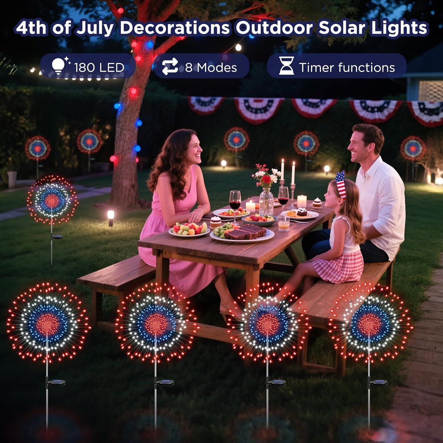 4th of July Decorations Solar Lights Outdoor