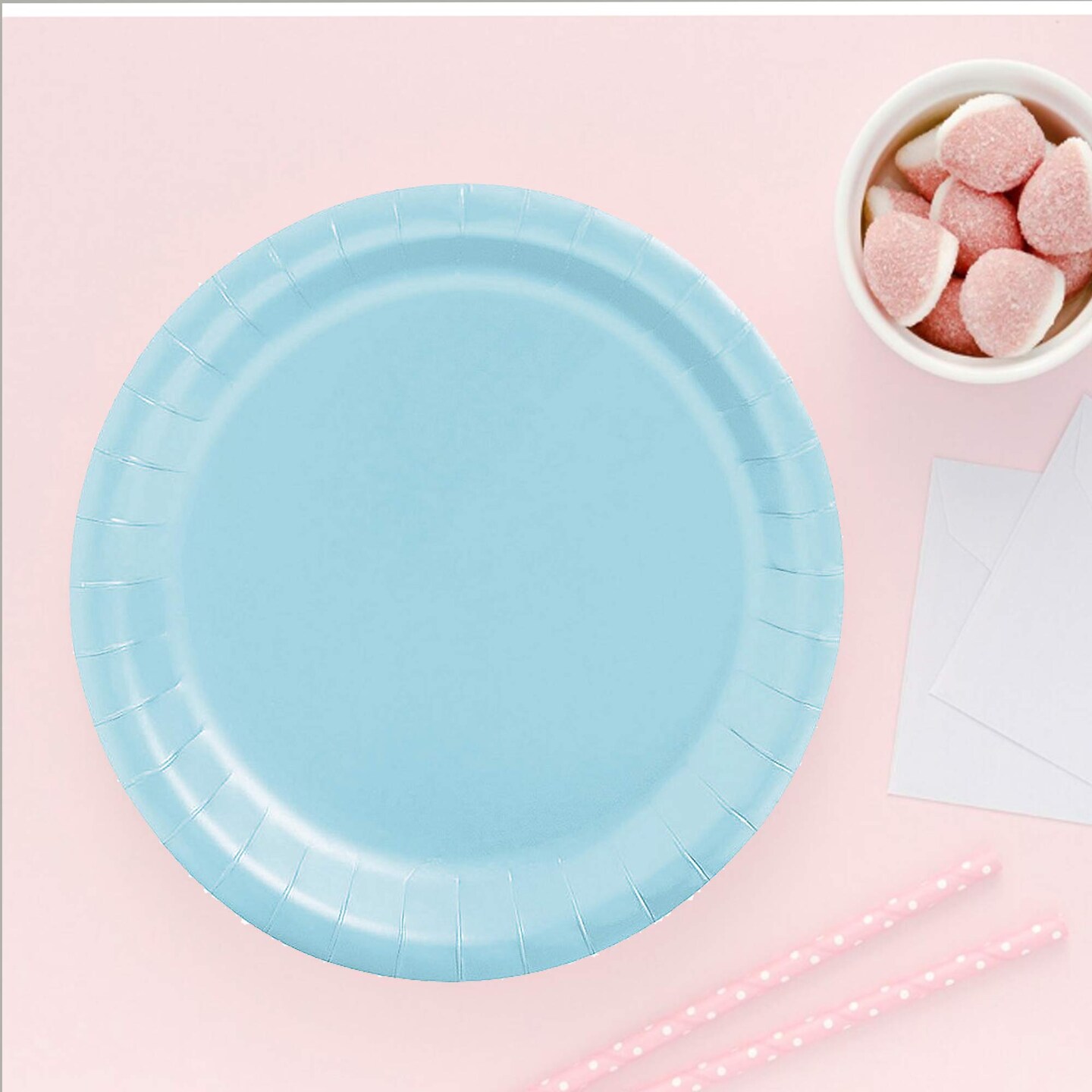 24 Count Light Blue Color 7 Inch Paper Dessert Plates for Baby Showers